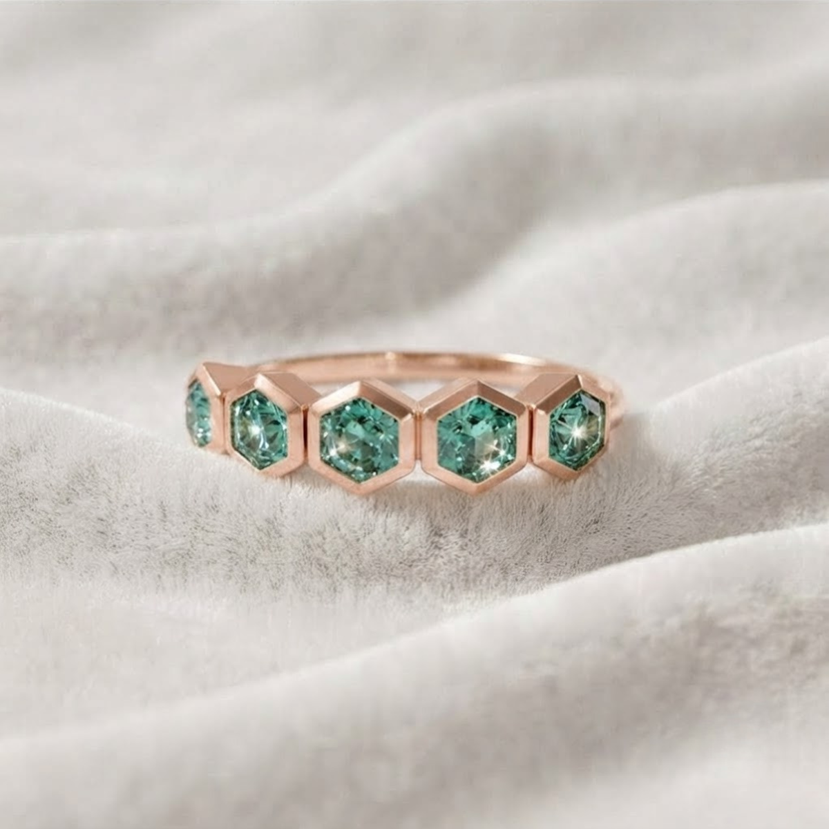 Solid Gold Teal Sapphire Ring
