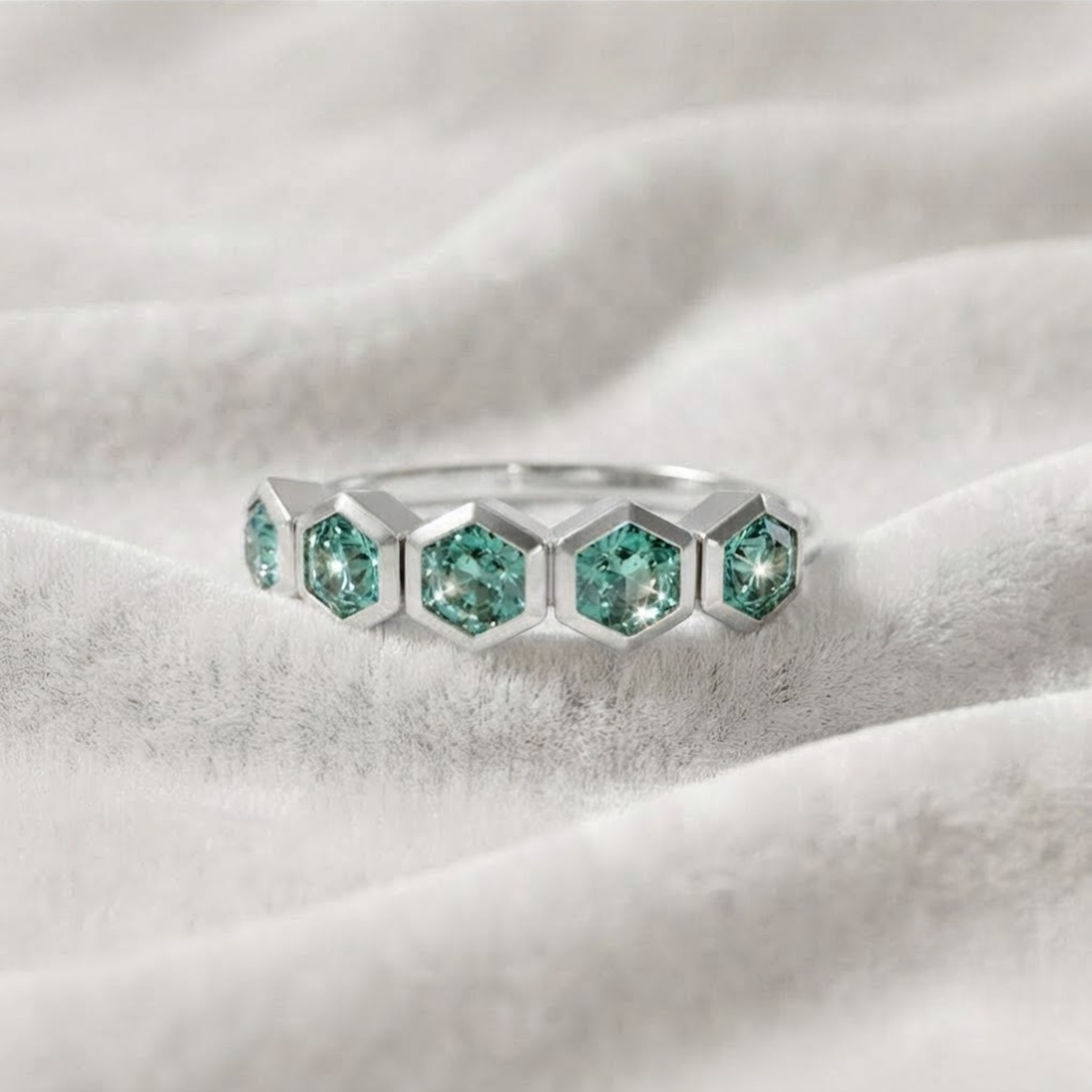 Solid Gold Teal Sapphire Ring