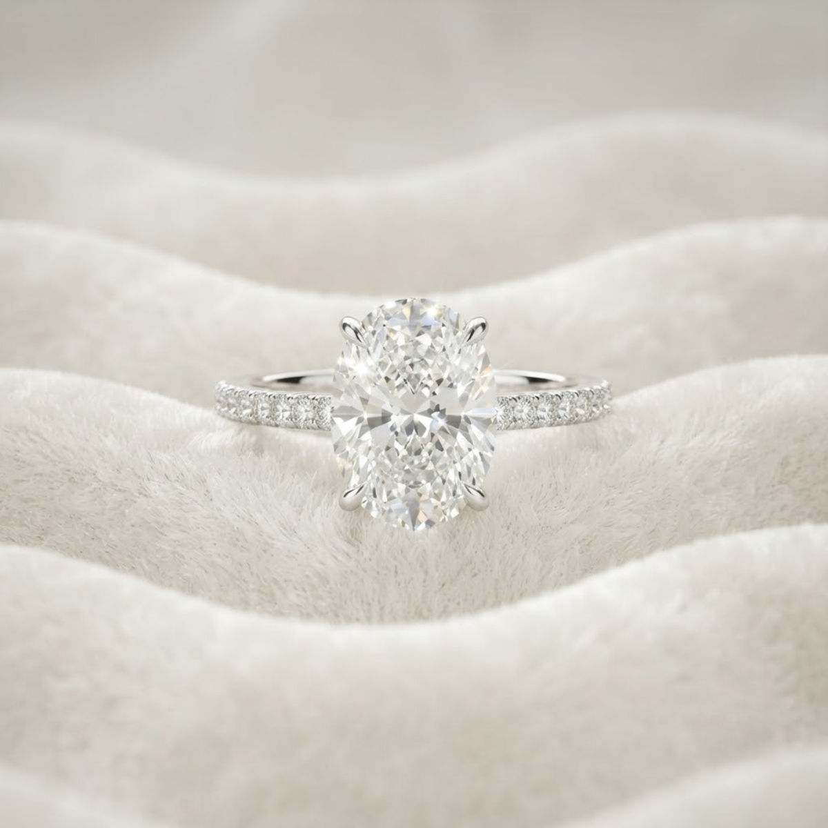 Oval Lab Grown Diamond Halo and Pave Eternity Ring