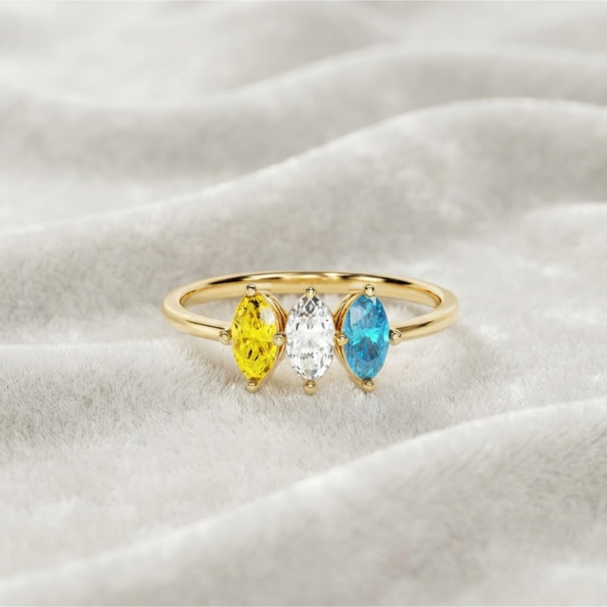 14K Massiver Gold Mutterring | Gold Geburtssteinring mit 3 Steinen