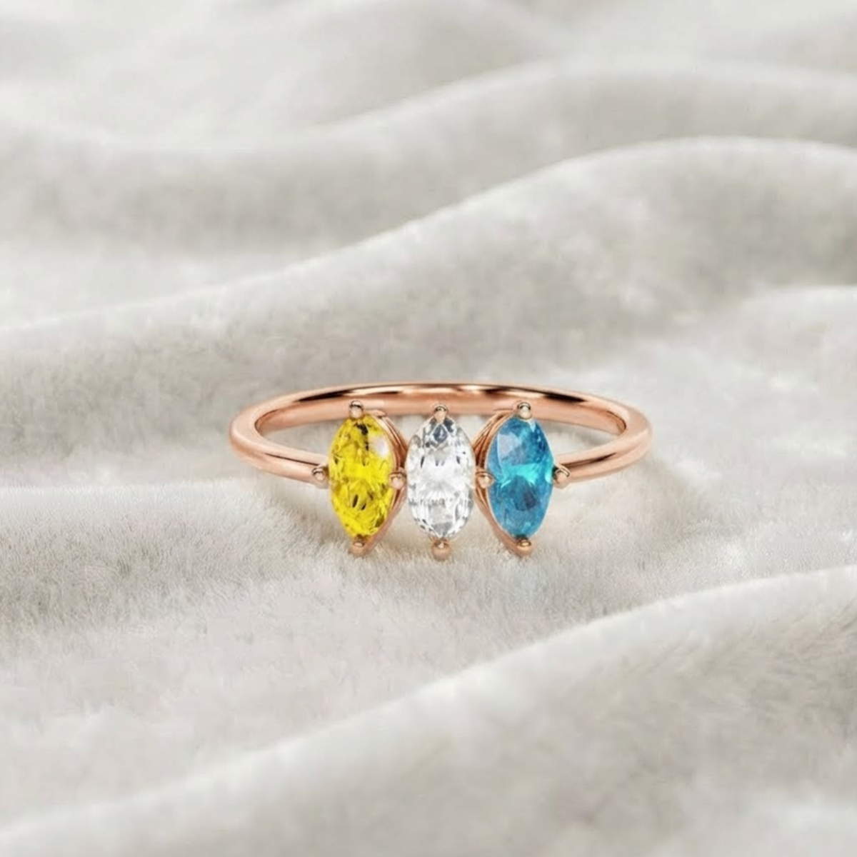 3 Stone Gold Birthstone Ring