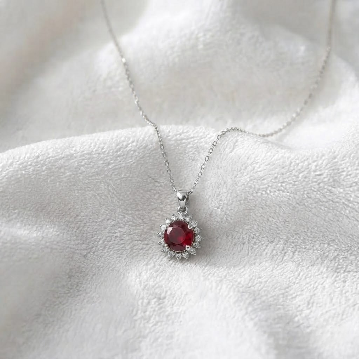 Gold Round Cut Ruby Necklace