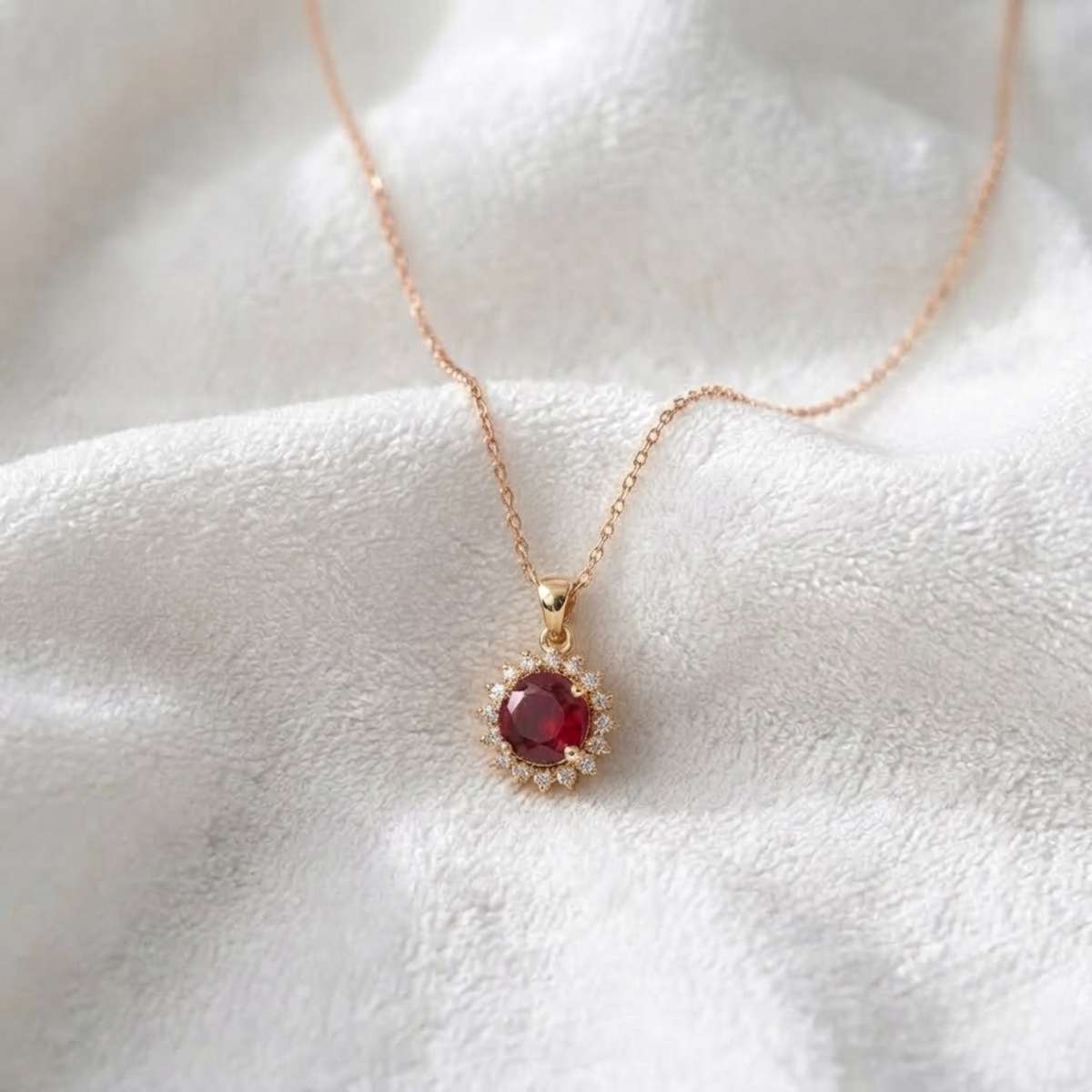 Gold Round Cut Ruby Necklace