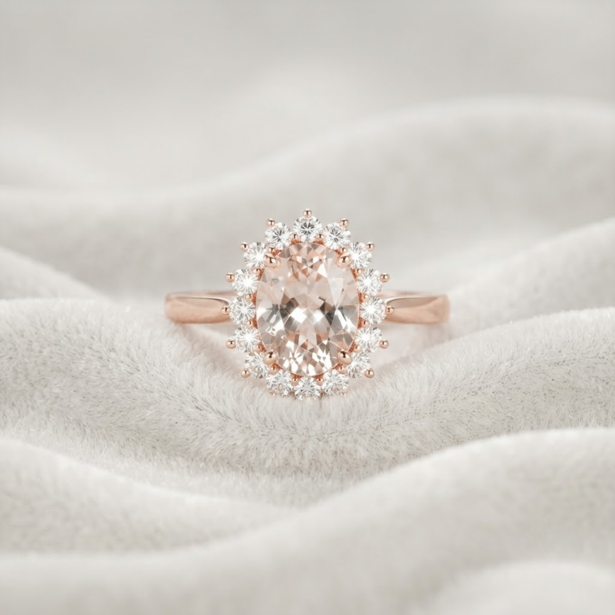 Crystal Morganite Oval Cut Peach Morganite Ring