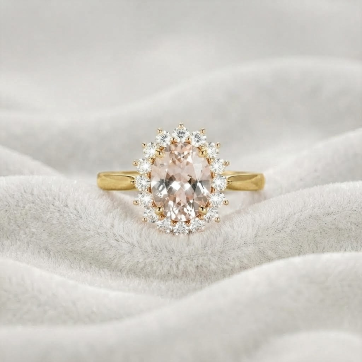 14K Massivgold Kristall Morganit 2,00 CT Ovalschliff Peach Morganit Ring