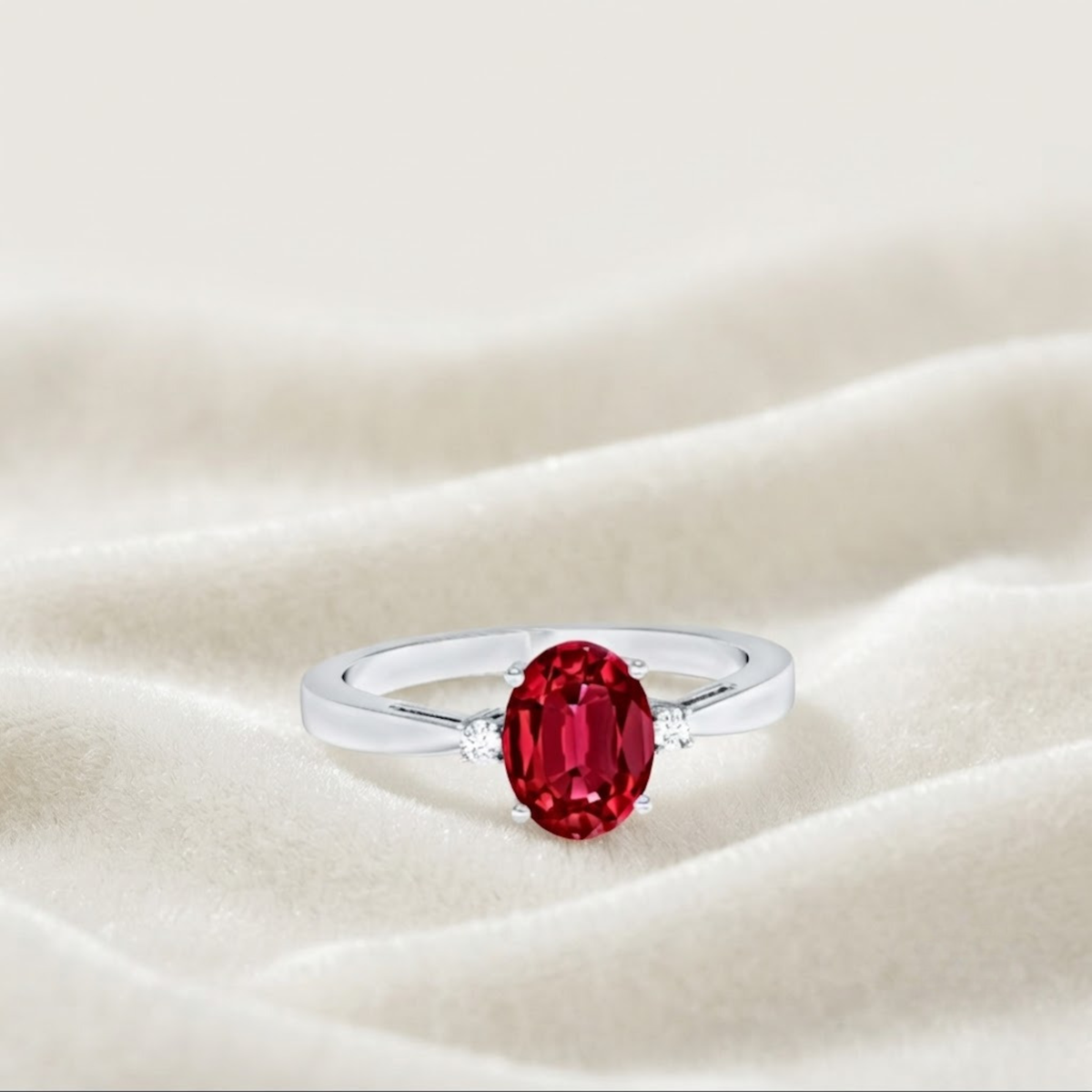 14K Solitär-Design Geburtsstein 1.55 Karat Ovalschliff Laborgezüchteter Rubin Verlobungsring