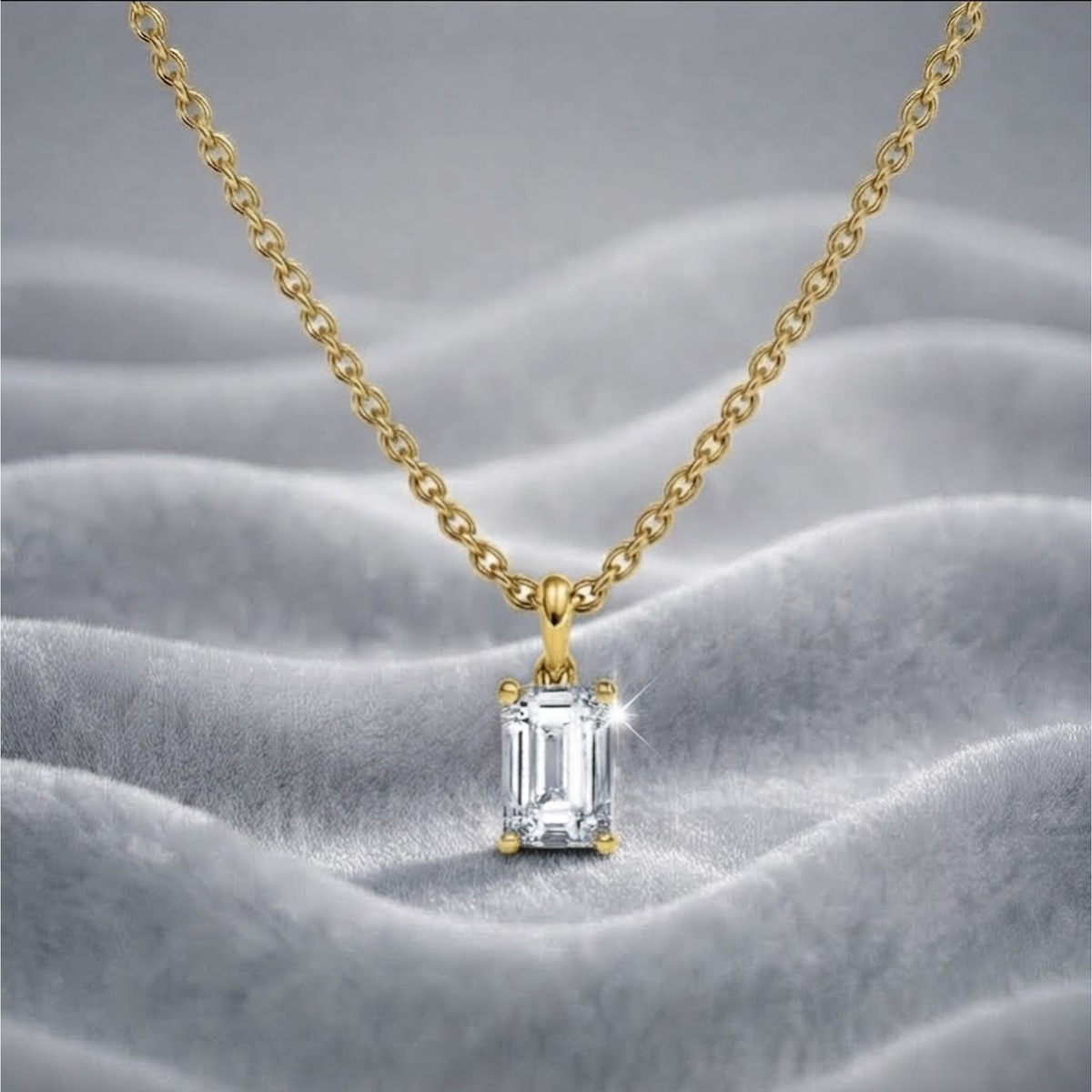14K Gold Diamant 1.00 bis 2.00CT Smaragd-Diamant-Halskette