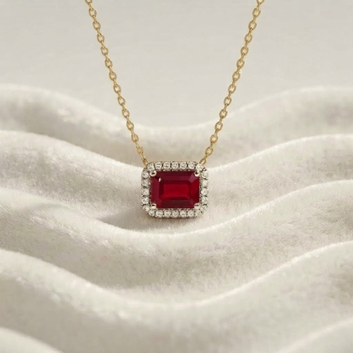 Diamond and Emerald Cut Ruby Necklace