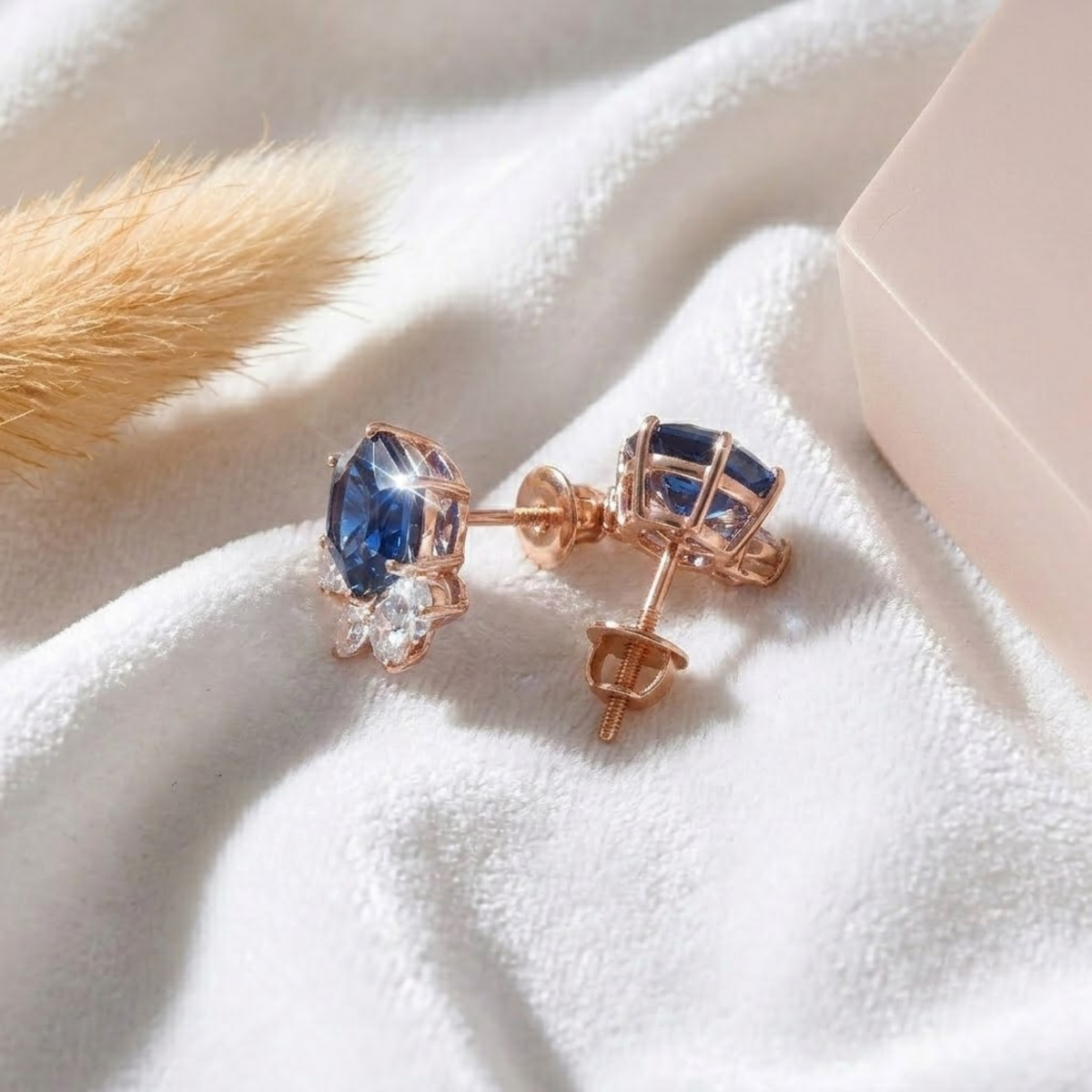Birthstone Blue Sapphire Solitaire Stud Earrings