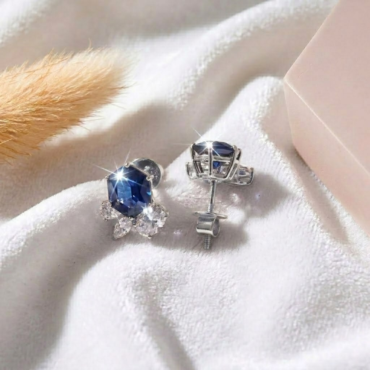Birthstone Blue Sapphire Solitaire Stud Earrings