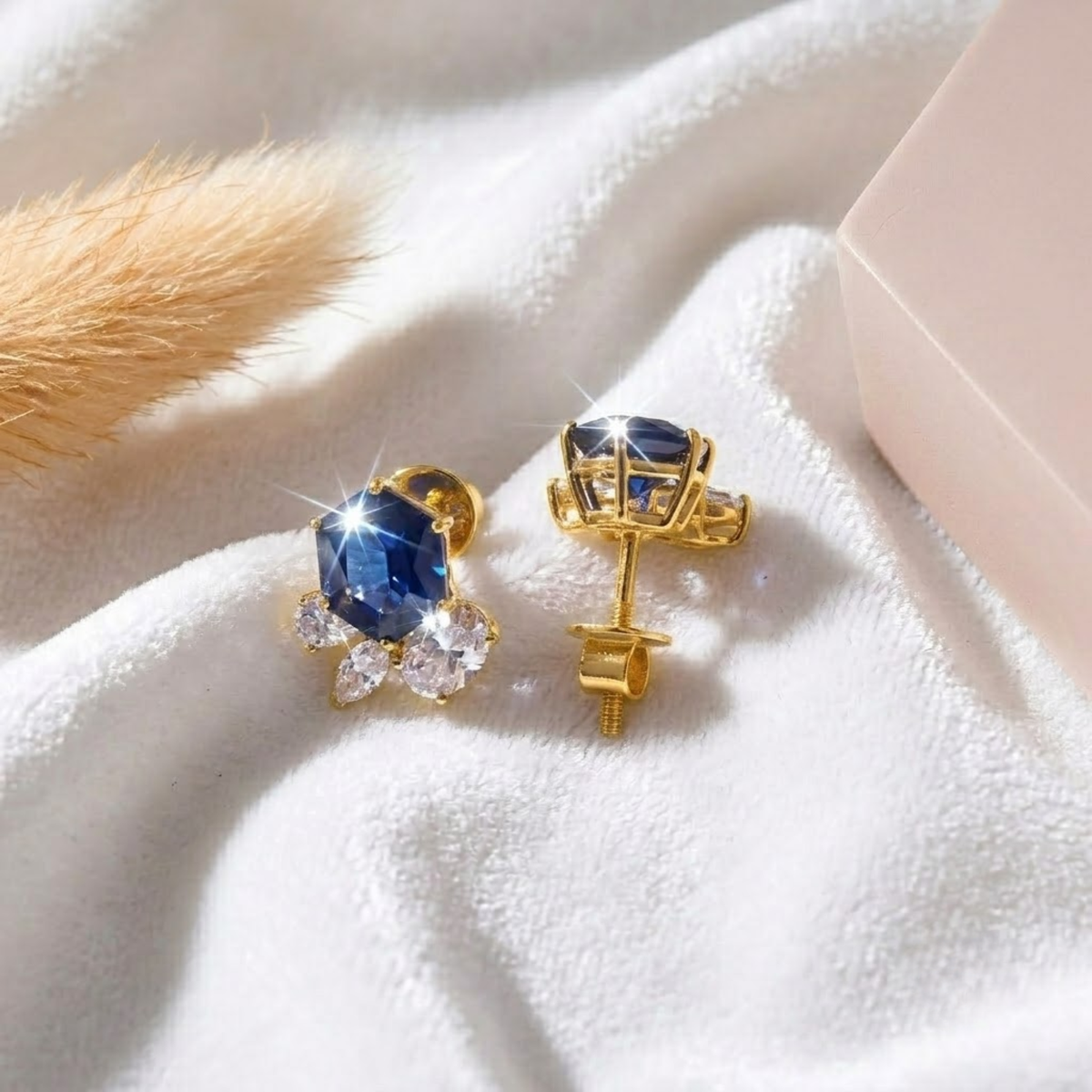 Birthstone Blue Sapphire Solitaire Stud Earrings