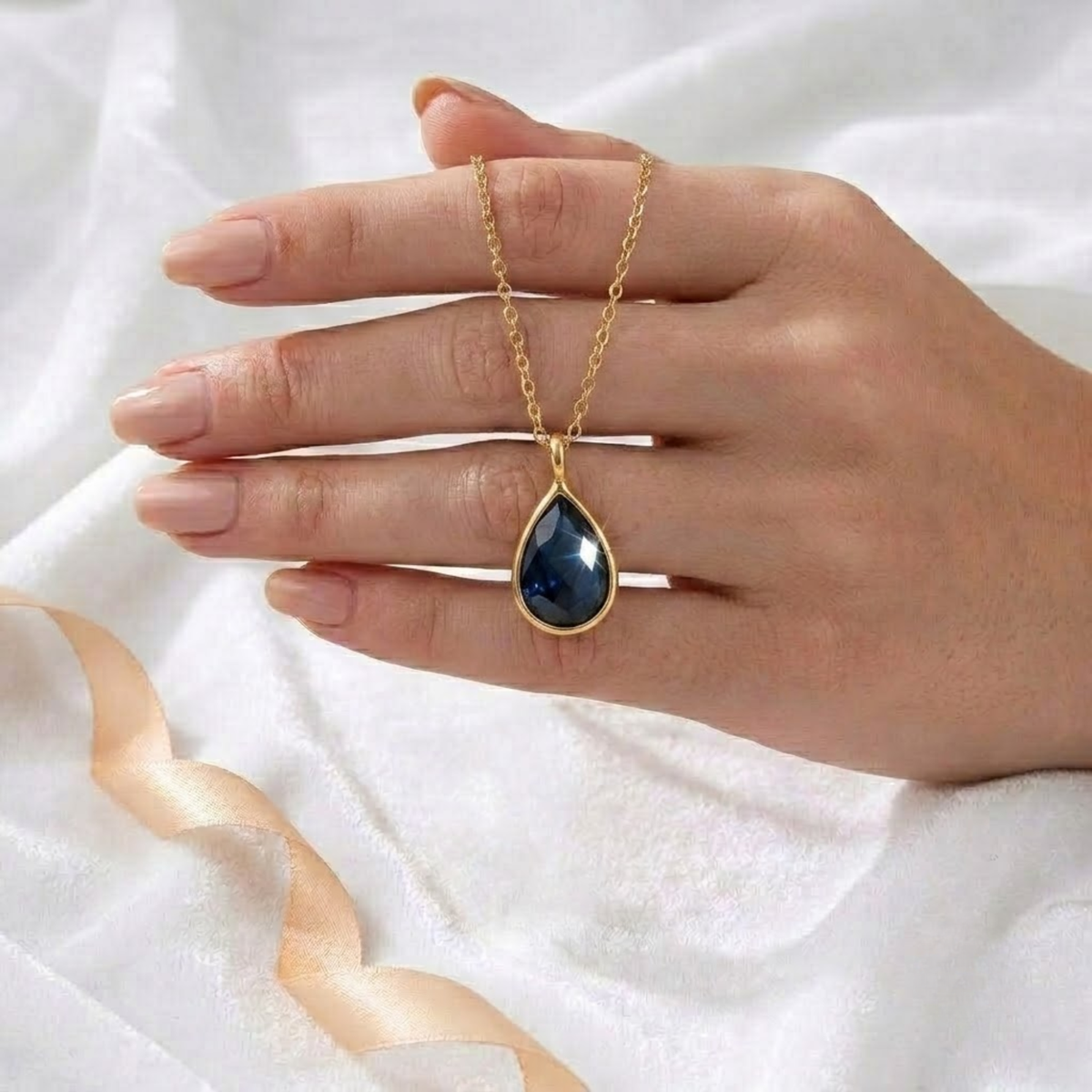 Dainty Initial Onyx Drop Pendant