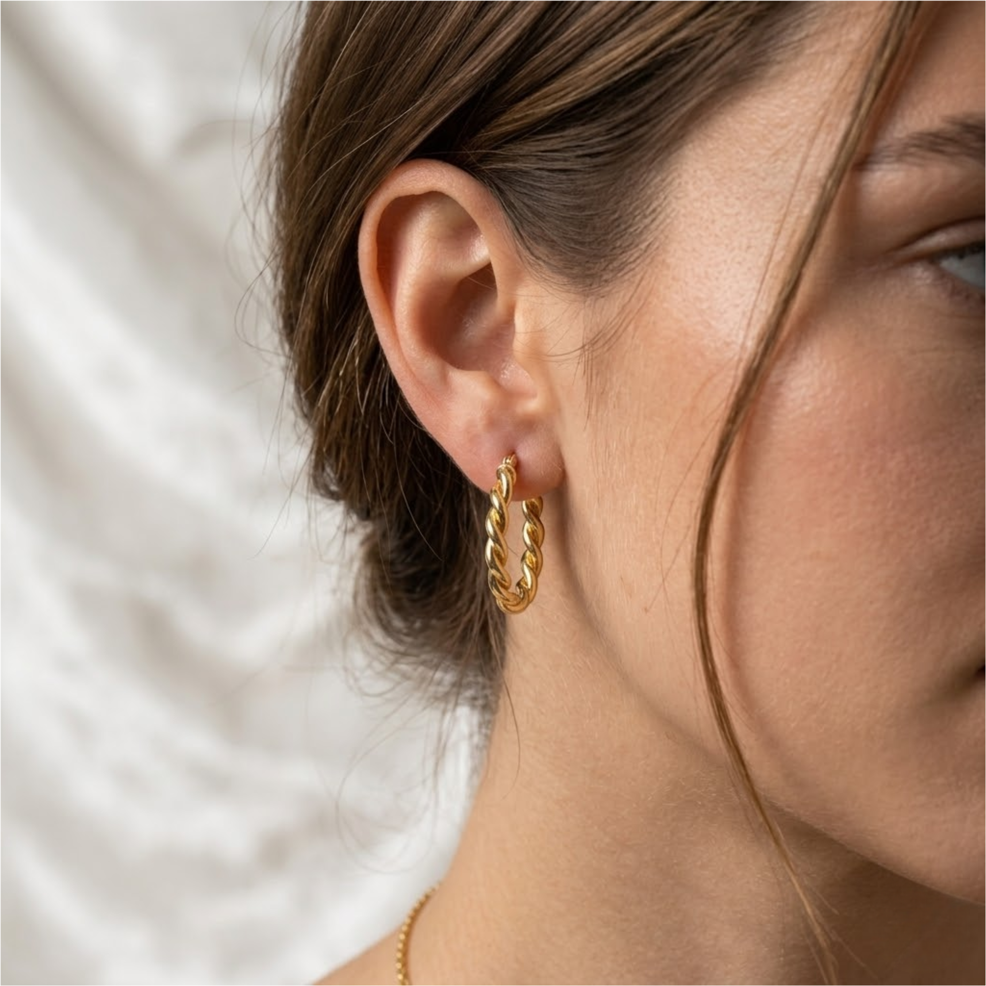 14K Gold Twist Seil Ohrringe 20MM Seilkette Creolen