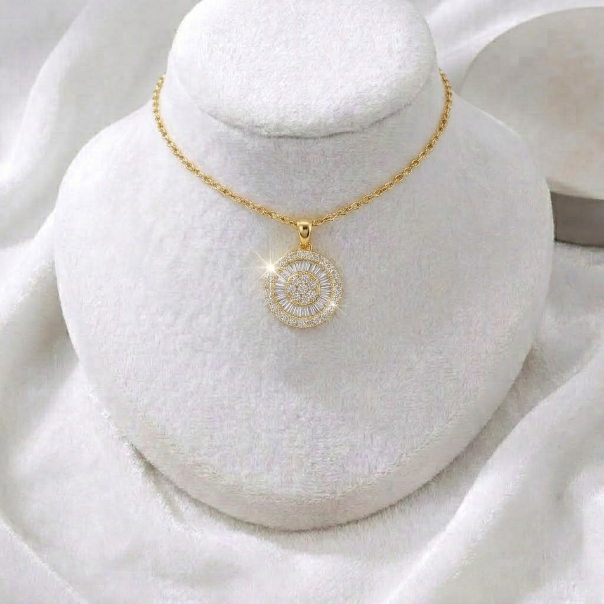 Baguette Diamond Disc Cluster Necklace