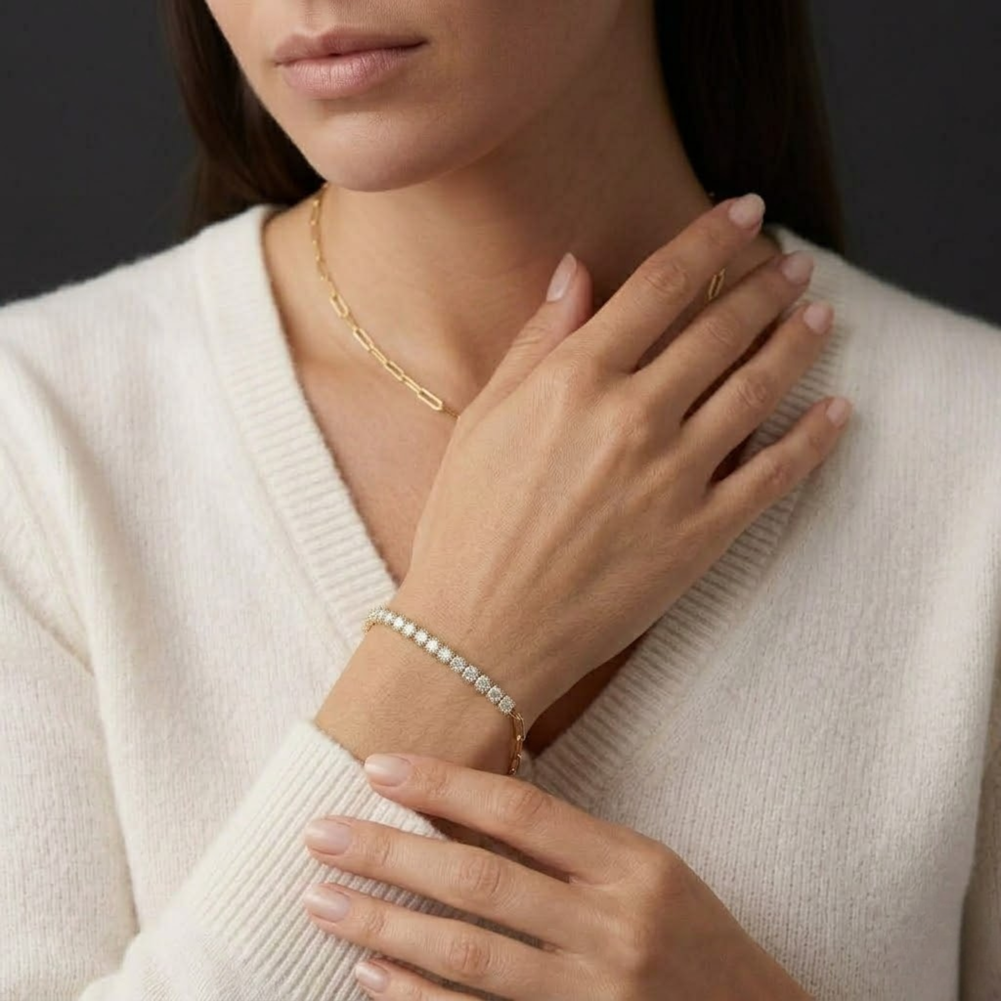 Half Tennis Half Paperclip Bracelet