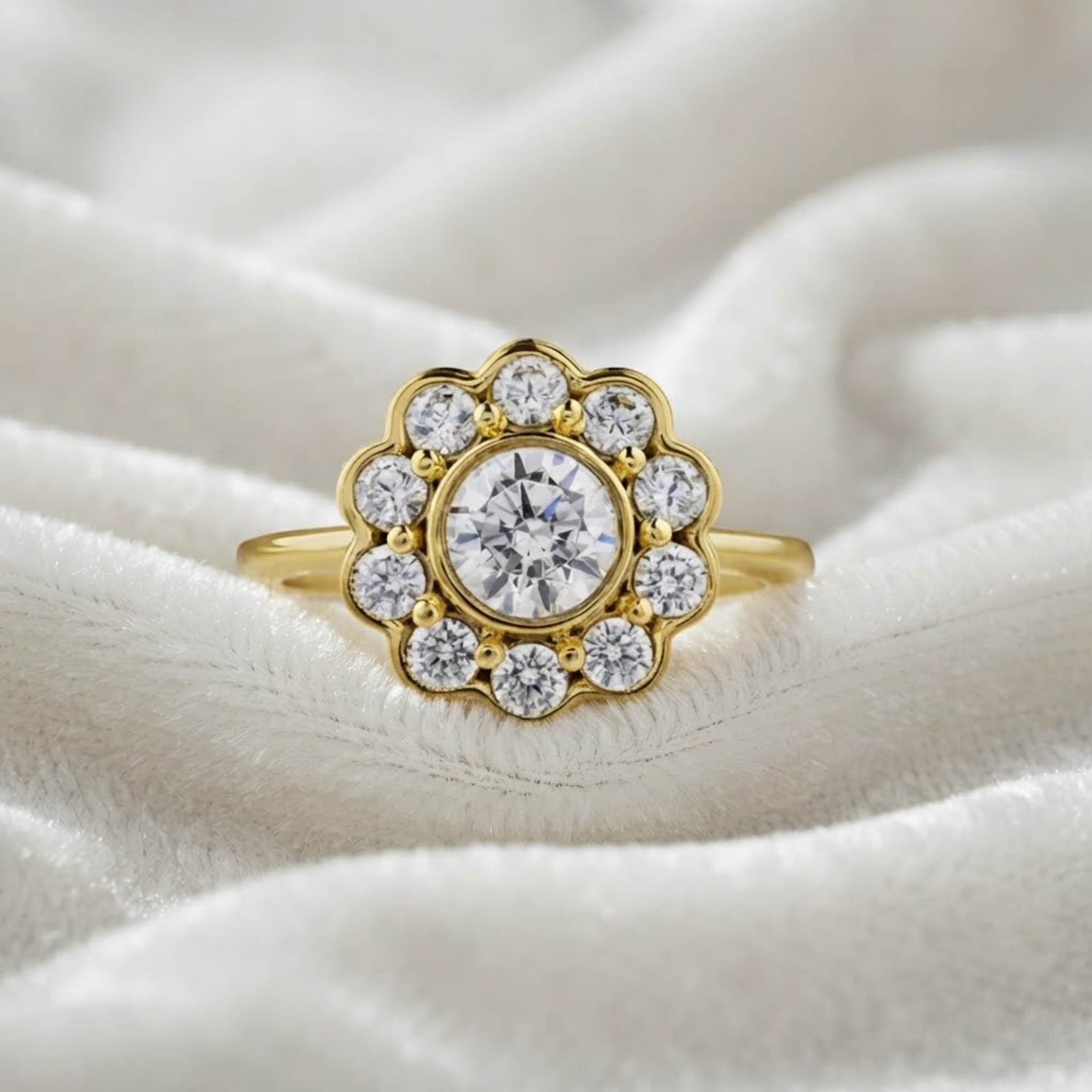 14K Gold Blumen-Cluster Laborgezüchteter Diamantring
