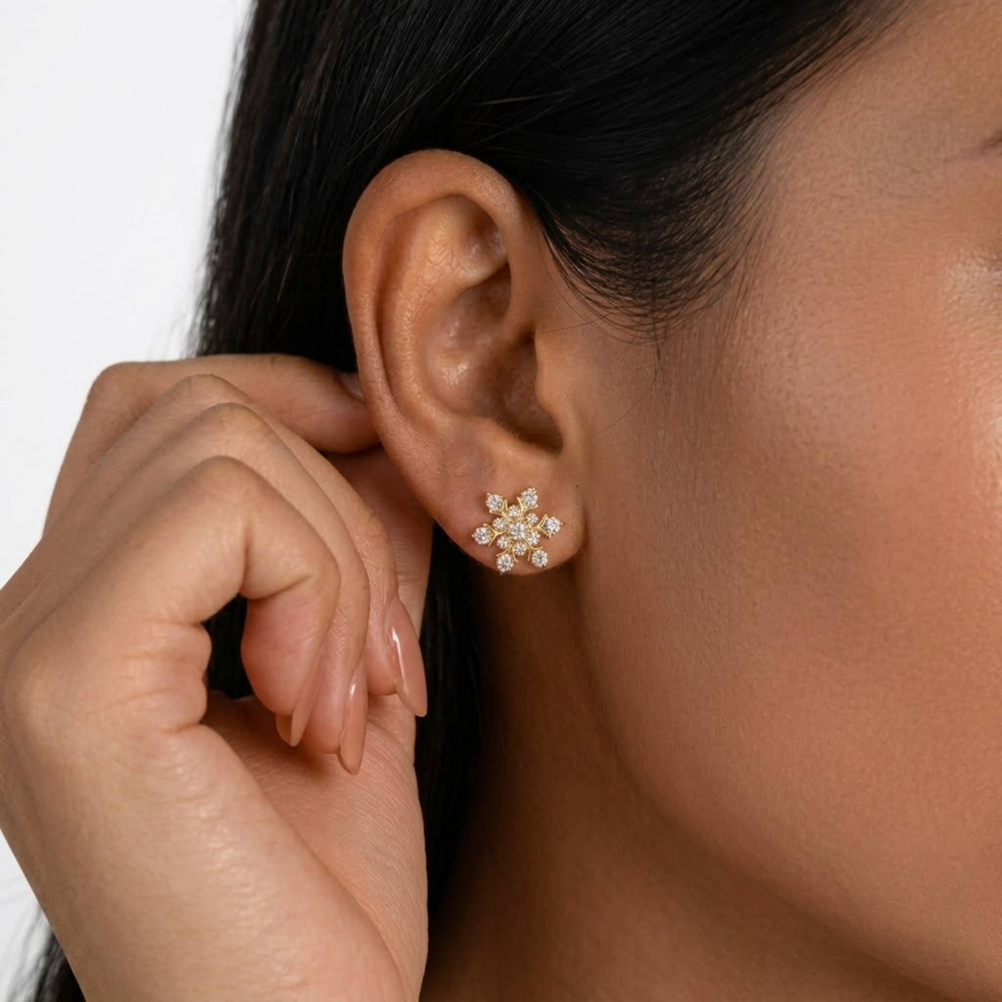 Diamond Flower Stud Earrings, 14K Solid Gold Starburst Earrings