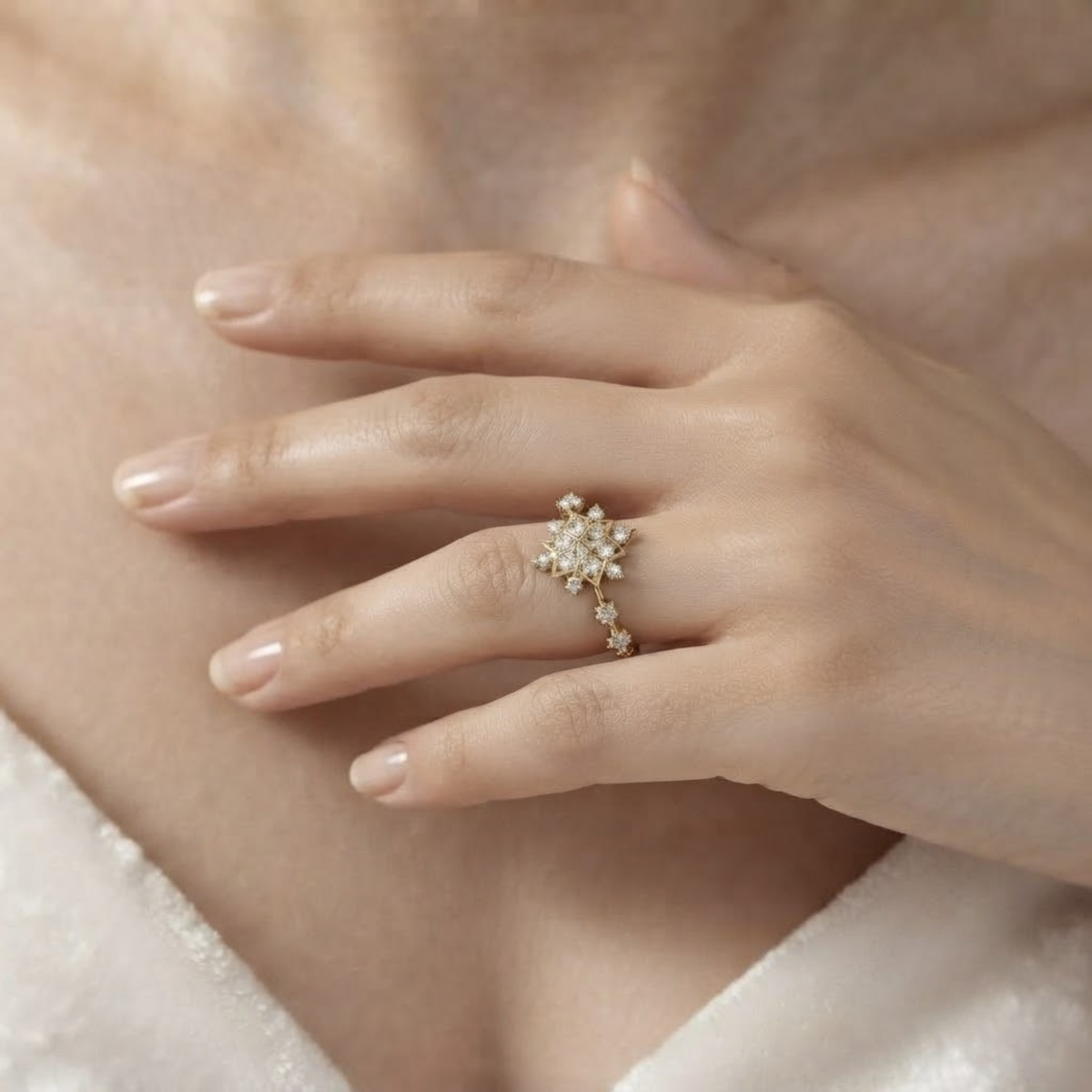 Minimalist Snow Flower Cluster Ring