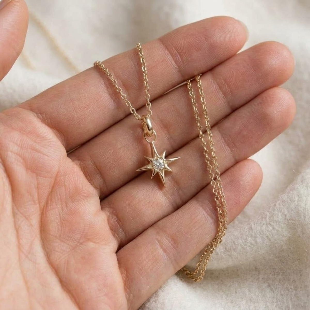 14K North Star Anhänger Halskette Zierlicher Sternenschmuck