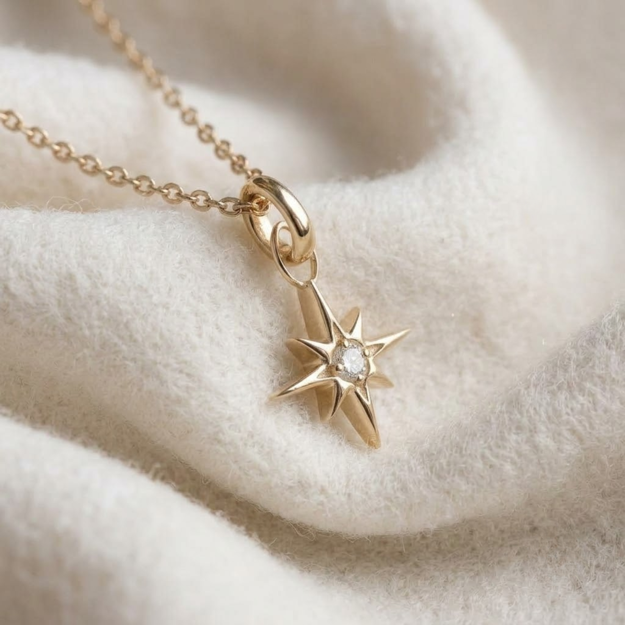14 Karat Massivgold Sternanhänger Diamant Nordstern Halskette