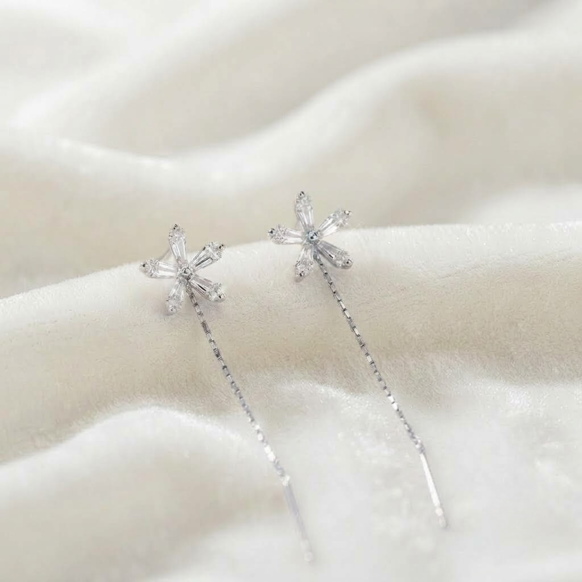Diamond Flower Chain Drop Earrings