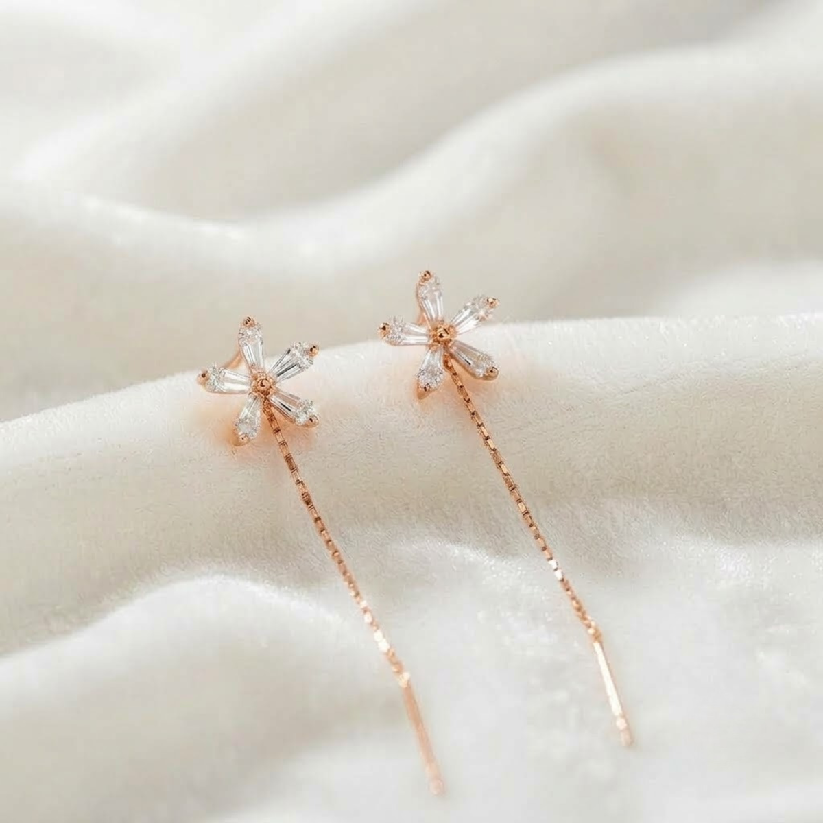 Diamond Flower Chain Drop Earrings