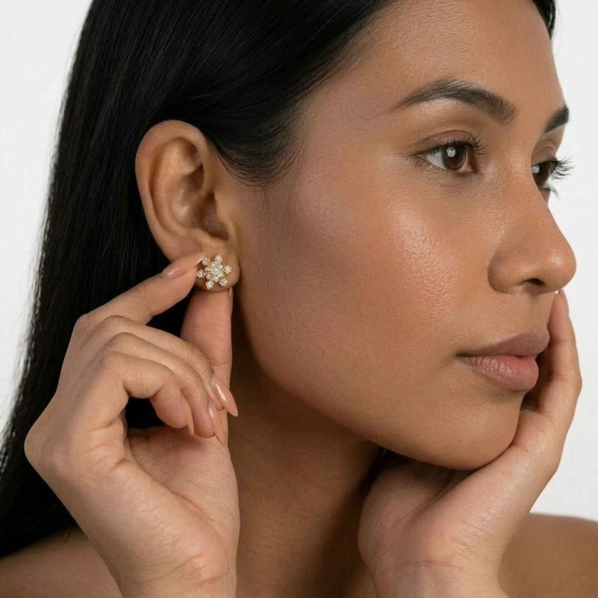 Diamond Flower Stud Earrings, 14K Solid Gold Starburst Earrings