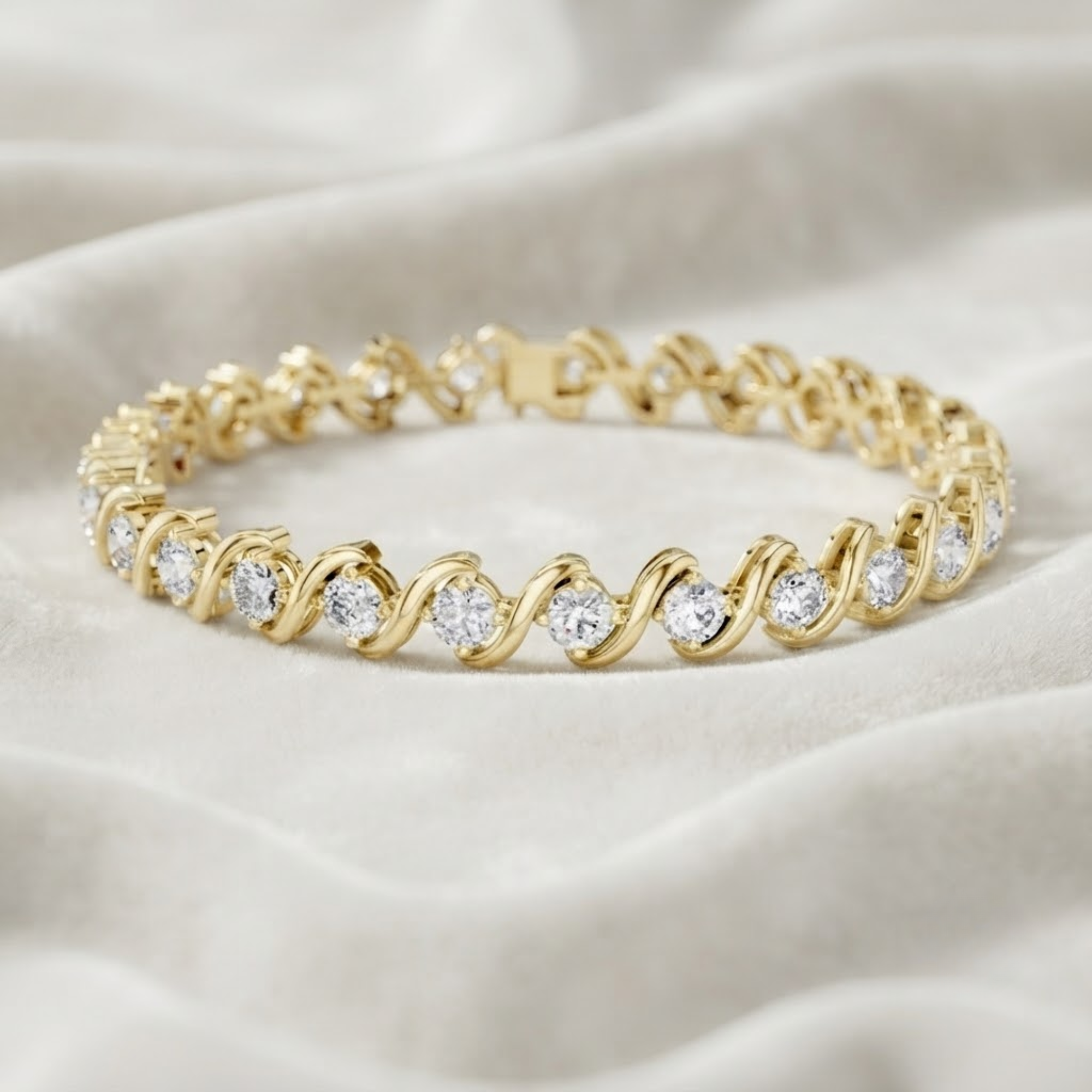 Round Diamond Tennis Bracelet, Twist Link Bracelet in 14K Solid Gold