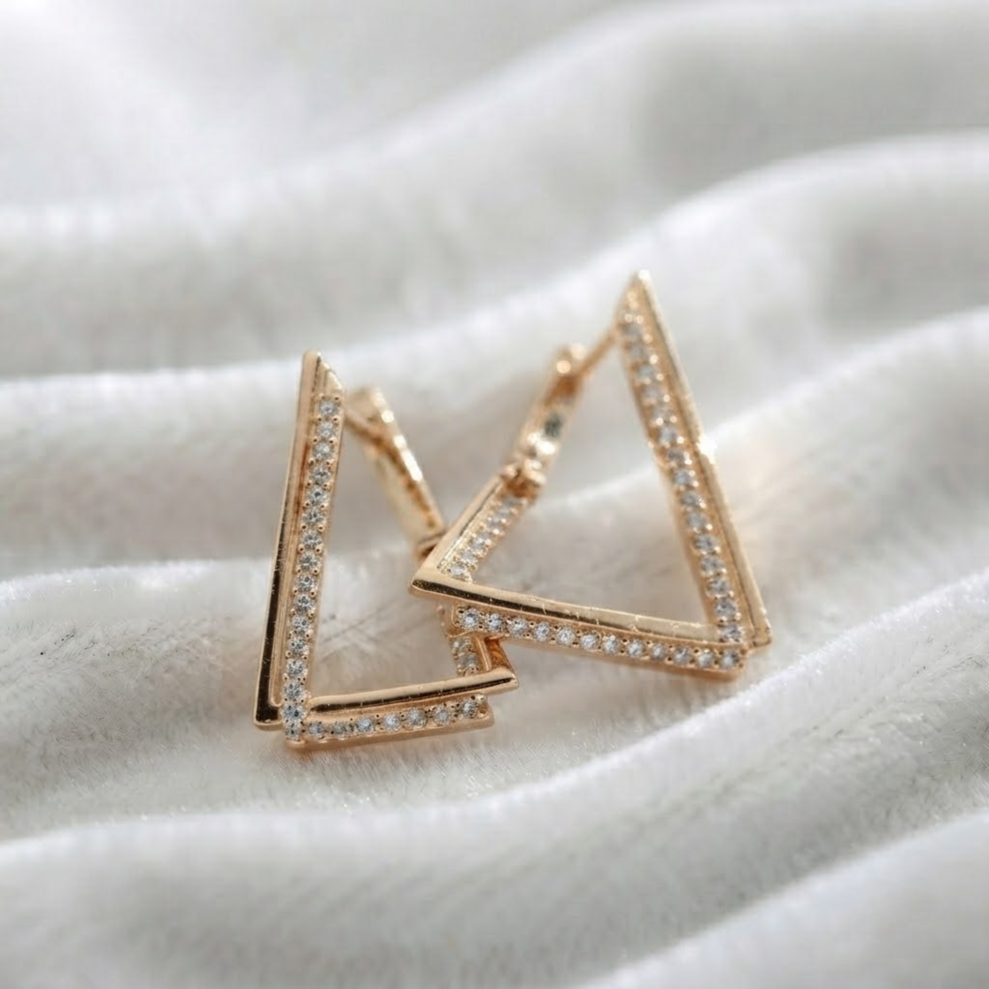 Geometric Diamond Drop Earrings, V-Shaped Pave Earrings in 14K Solid Gold