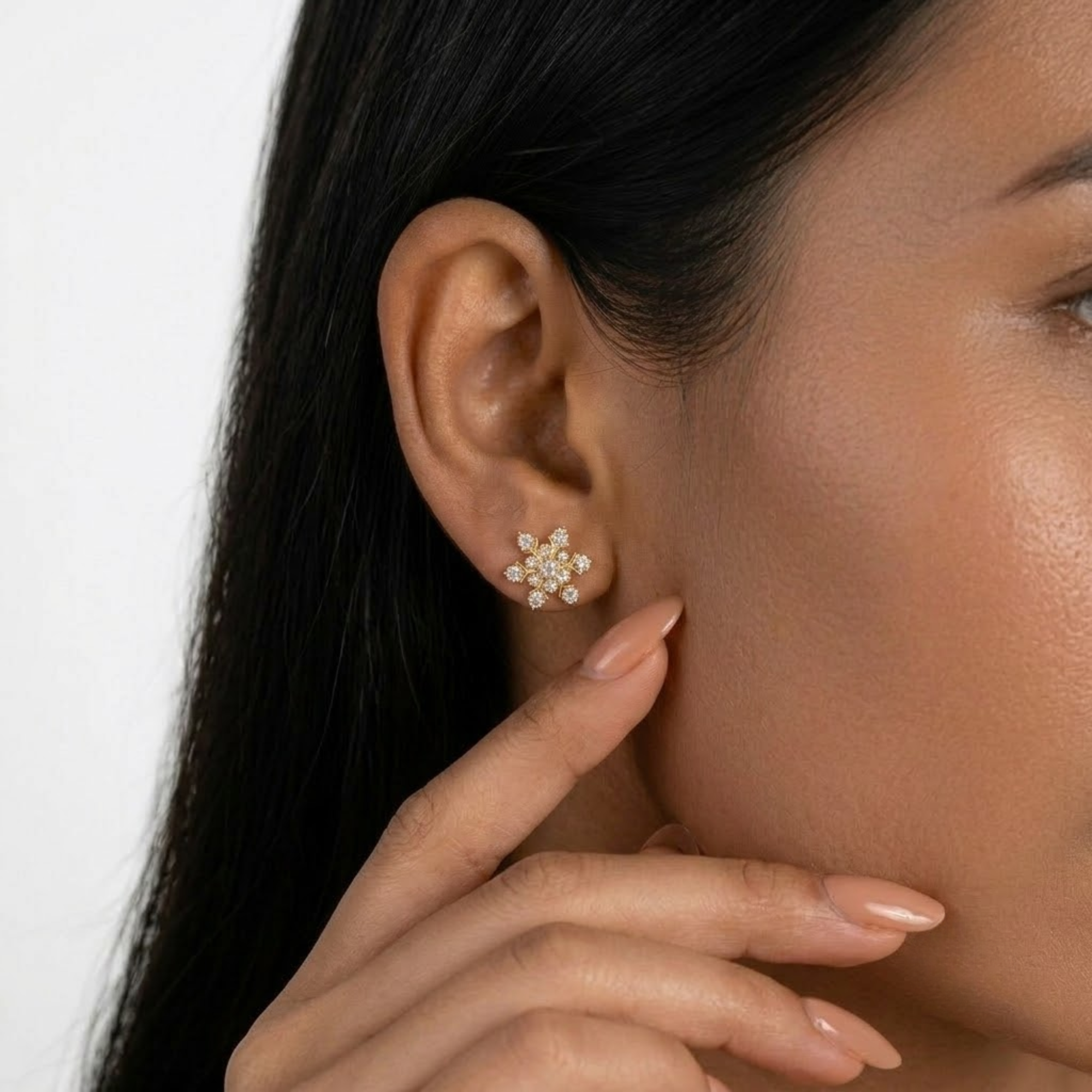 Diamond Flower Stud Earrings, 14K Solid Gold Starburst Earrings