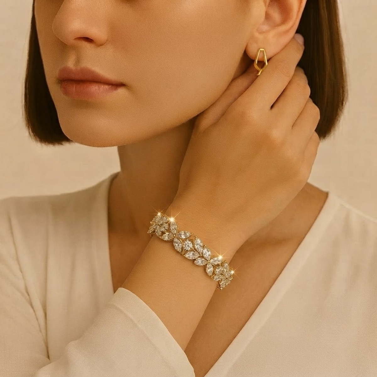 Marquise and Round Cut Floral Lab Grown Diamond Bracelet