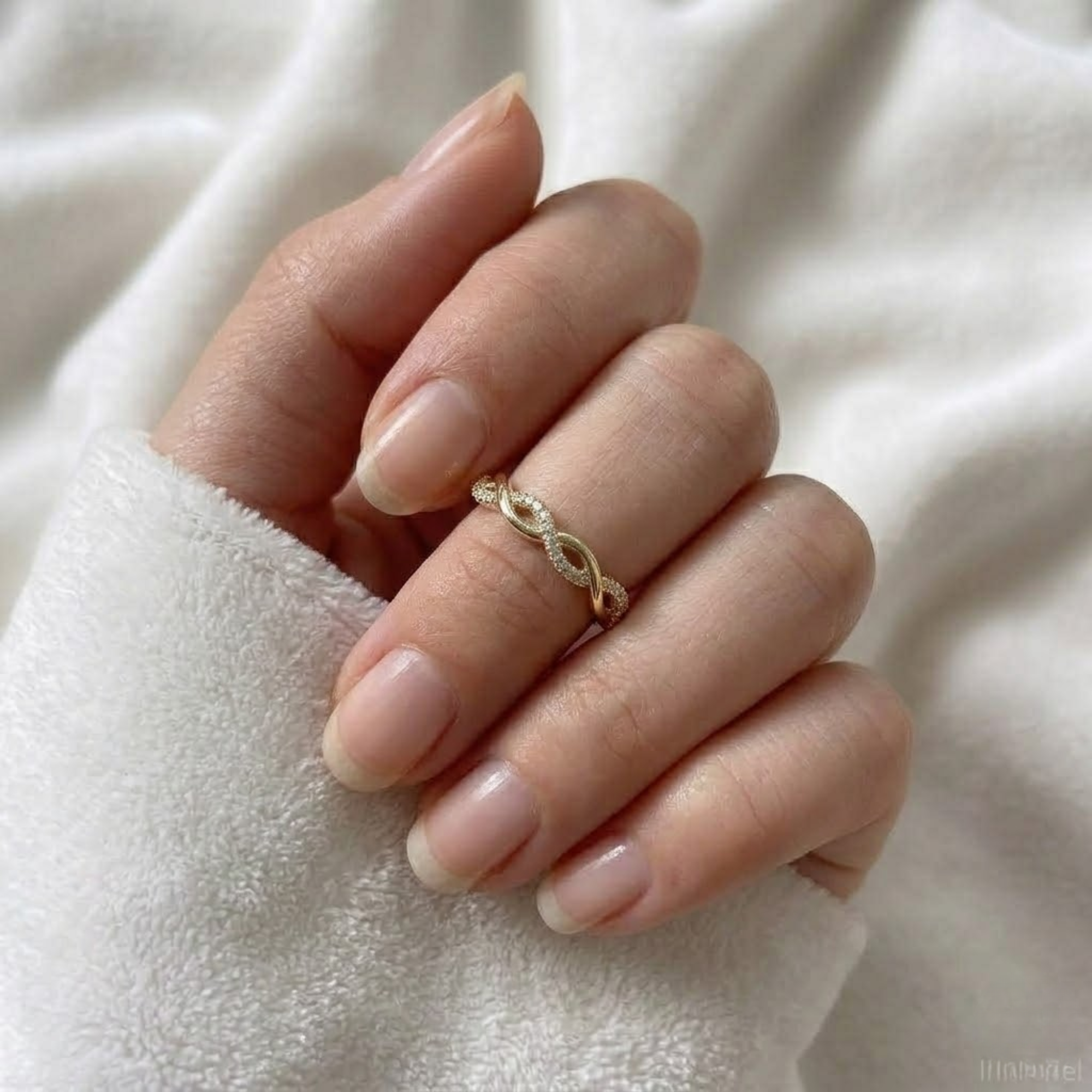 Adjustable Infinity Diamond Ring, Twist Band Ring in 14K Solid Gold