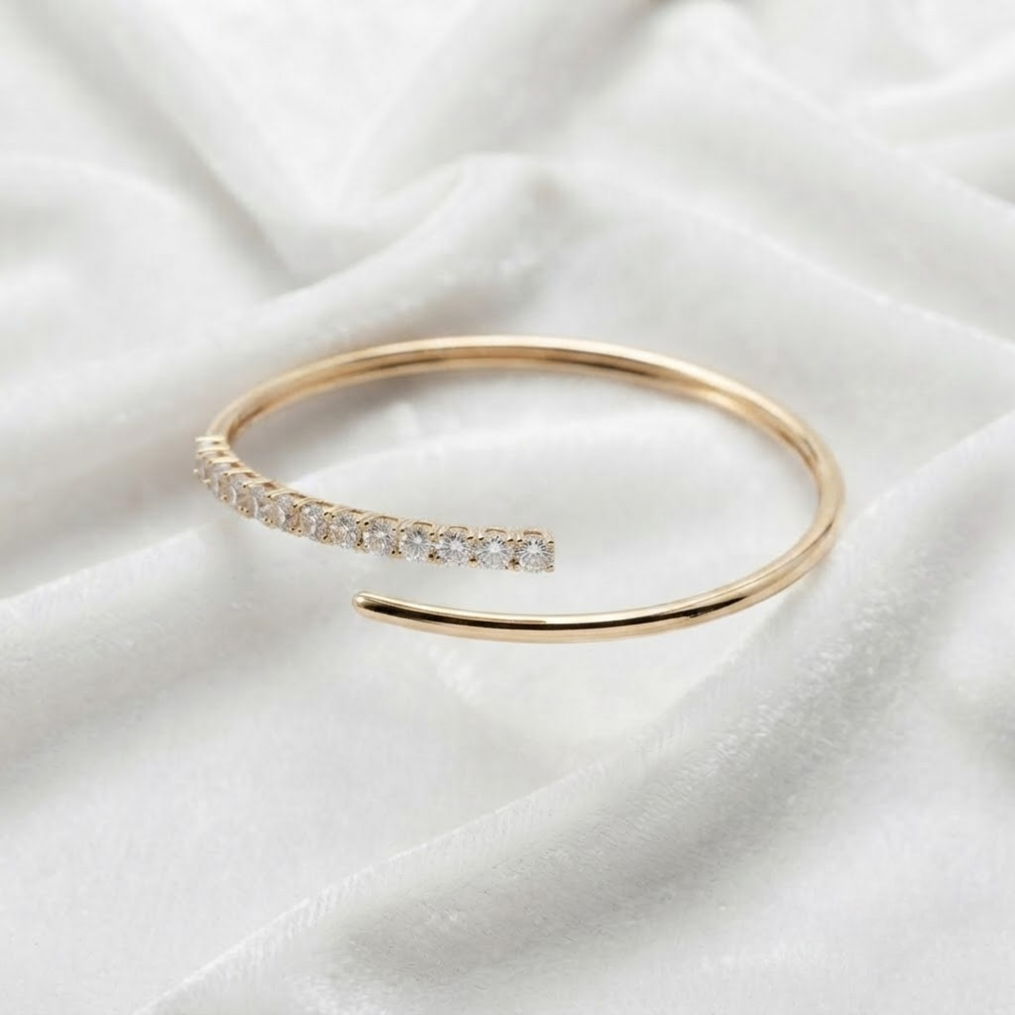 Round Diamond Open Cuff Bangle Bracelet in 14K Solid Gold