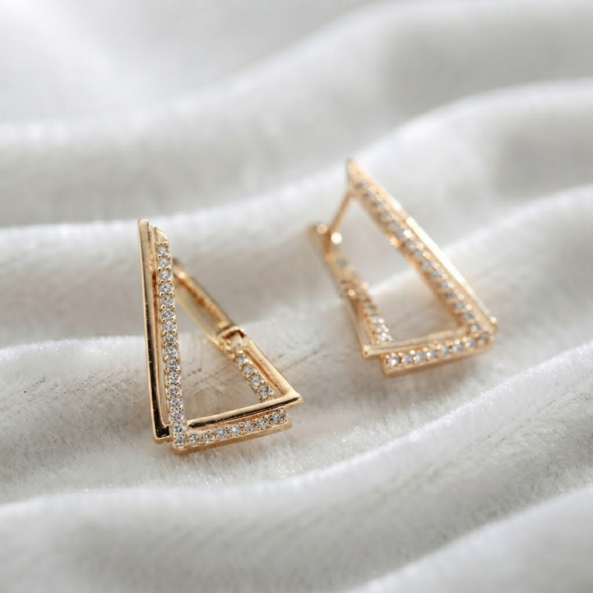 Geometric Diamond Drop Earrings, V-Shaped Pave Earrings in 14K Solid Gold