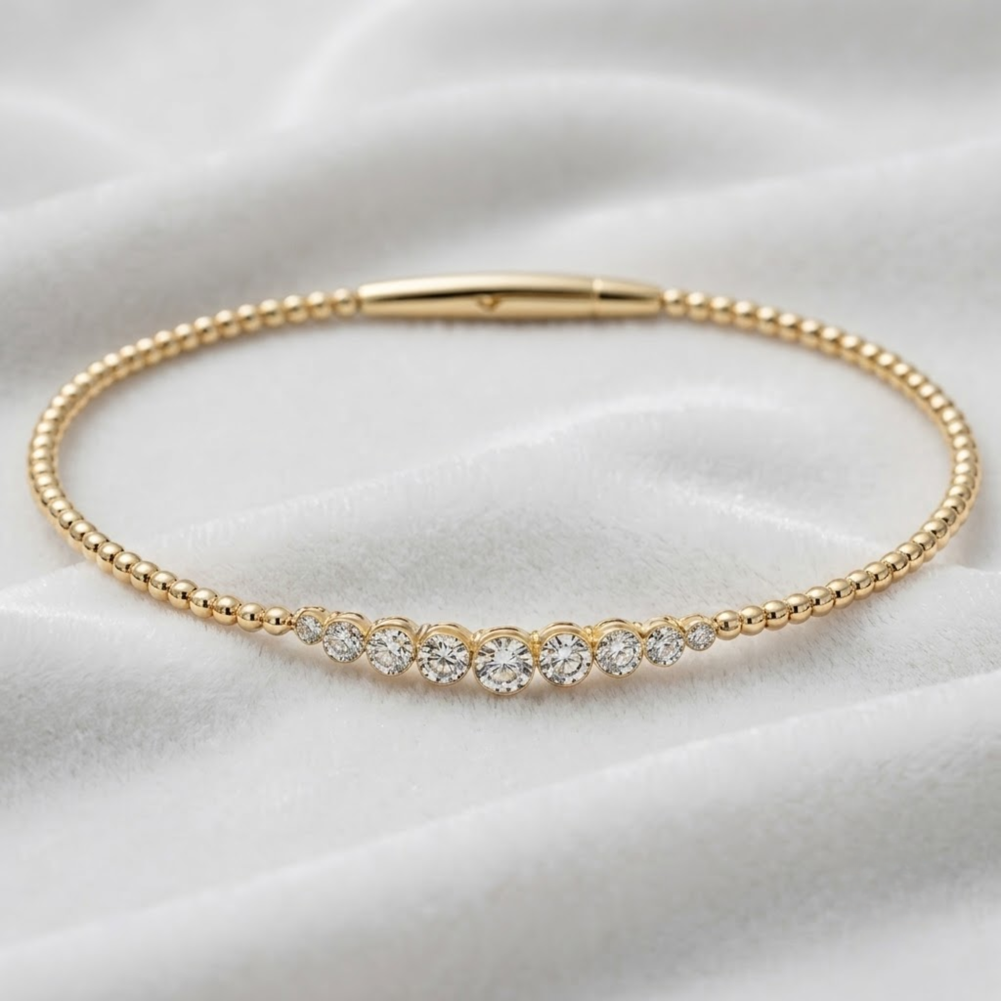 Graduated Diamond Bangle Bracelet in 14K Solid Gold