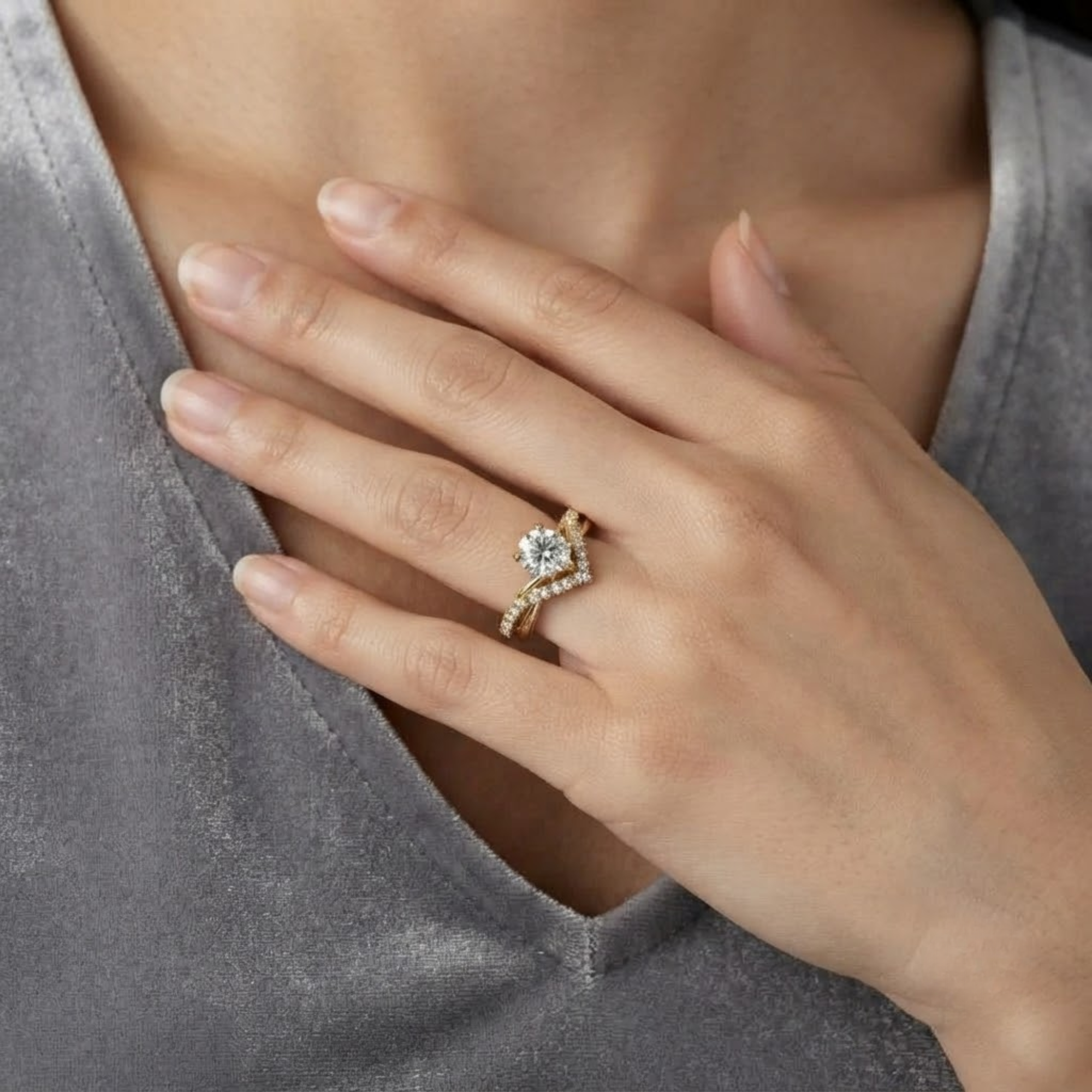 1 CT Round Diamond Engagement Ring, Pave Solitaire Ring in 14K Solid Gold
