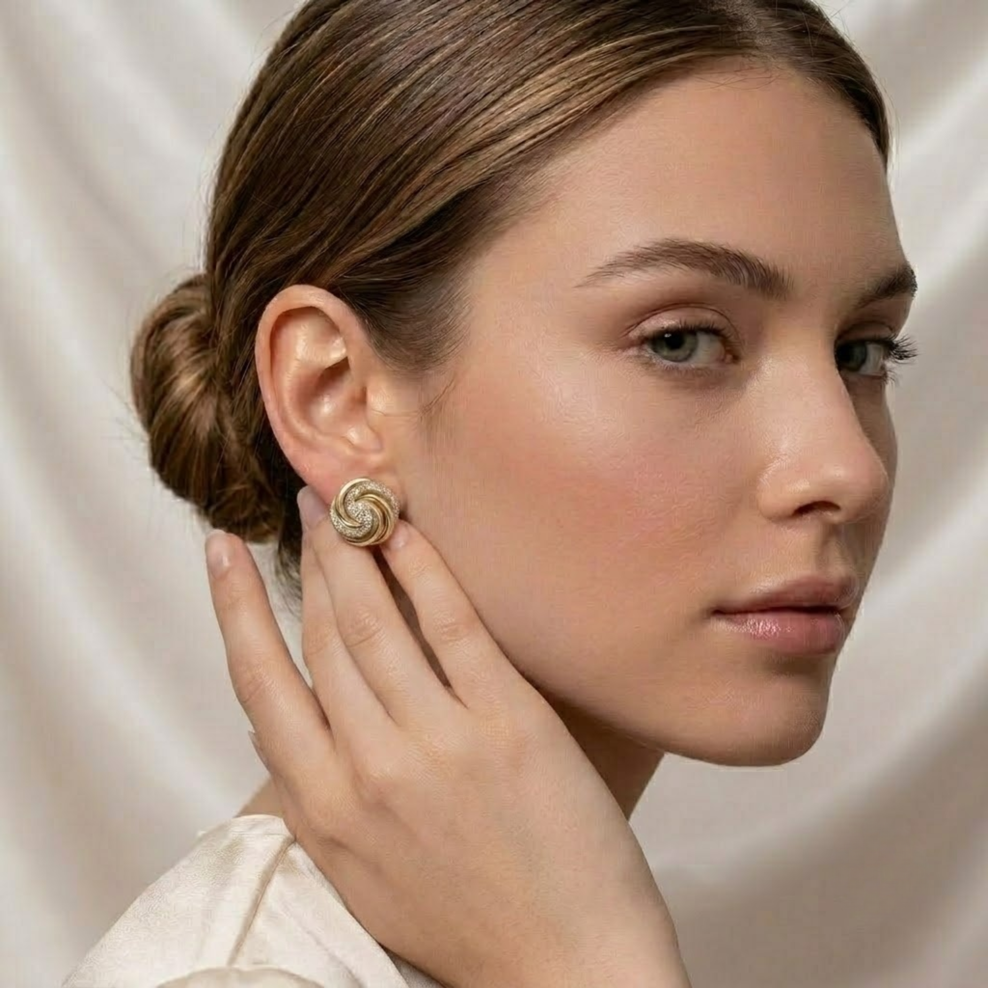 Diamond Swirl Stud Earrings, 14K Solid Gold Pinwheel Earrings