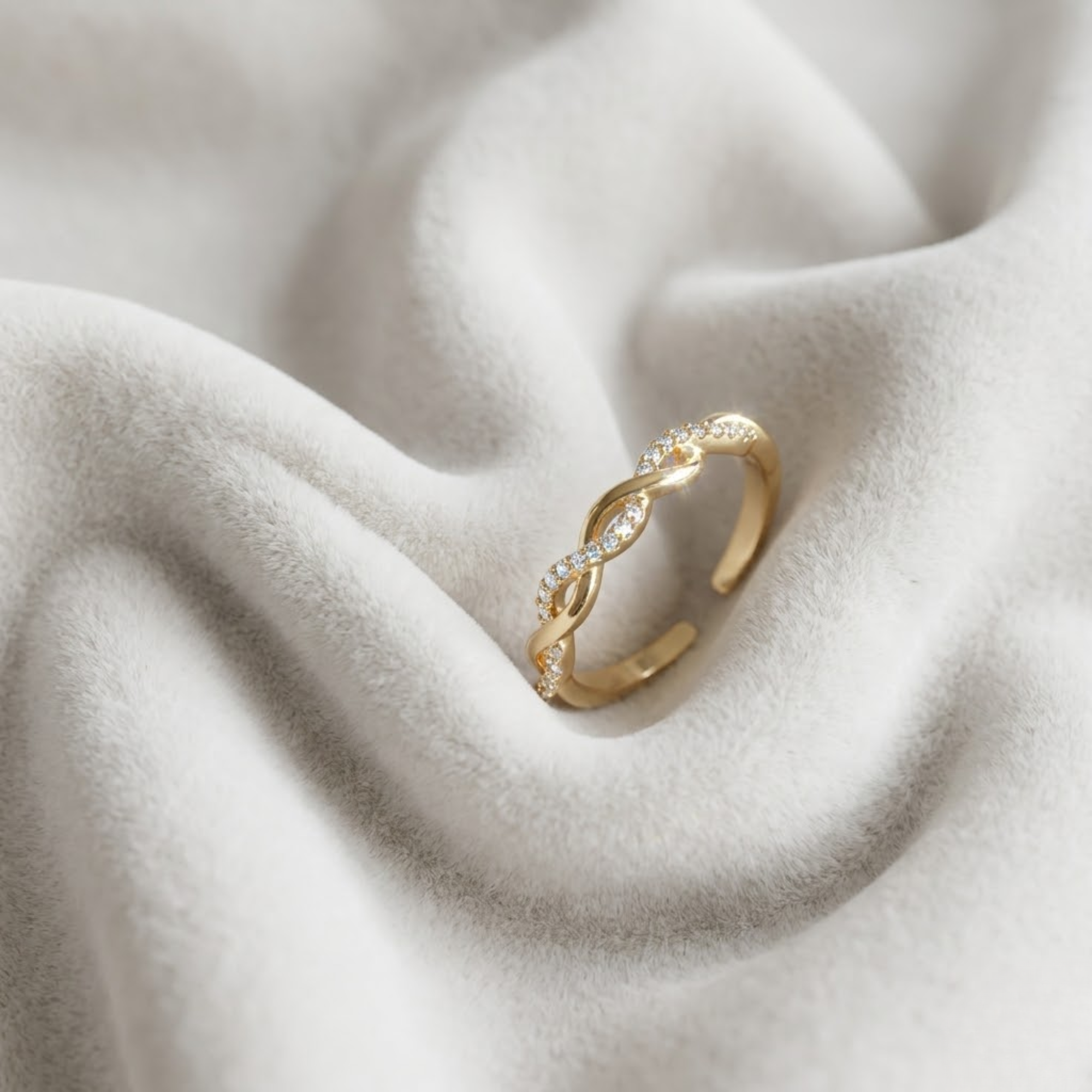 Adjustable Infinity Diamond Ring, Twist Band Ring in 14K Solid Gold