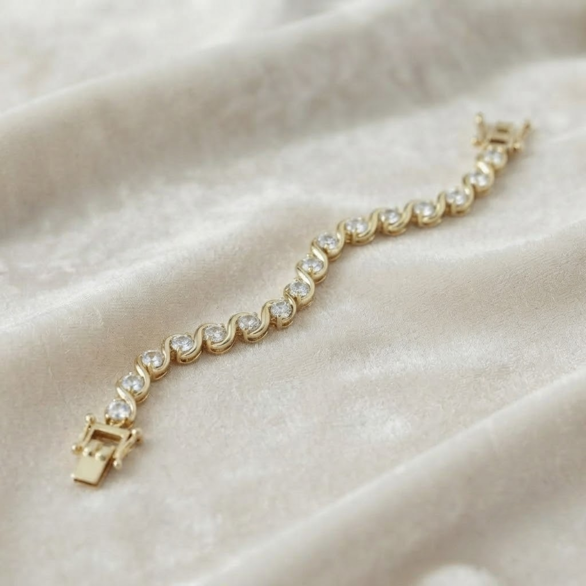 Round Diamond Tennis Bracelet, Twist Link Bracelet in 14K Solid Gold