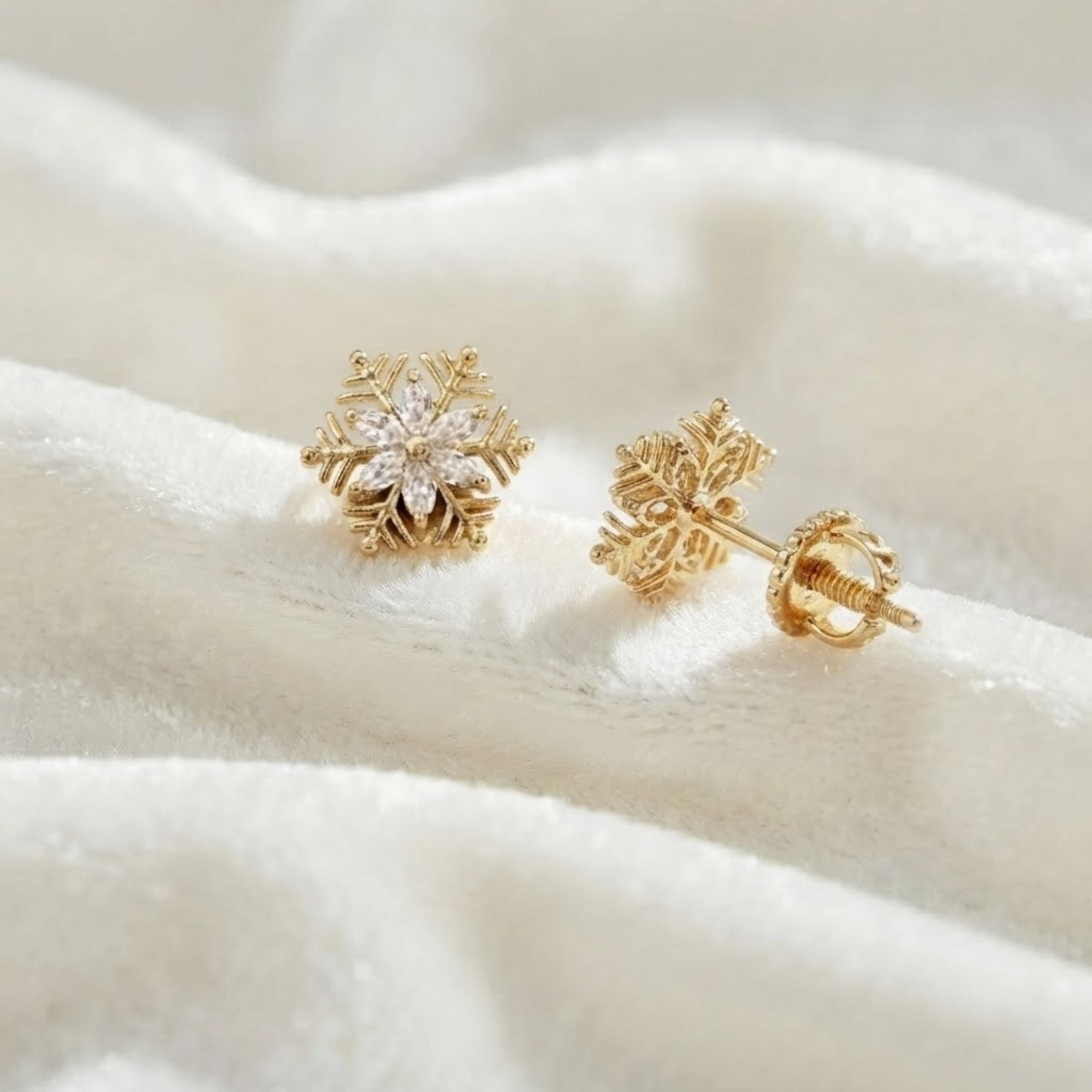 Marquise Diamond Snowflake Stud Earrings in 14K Solid Gold