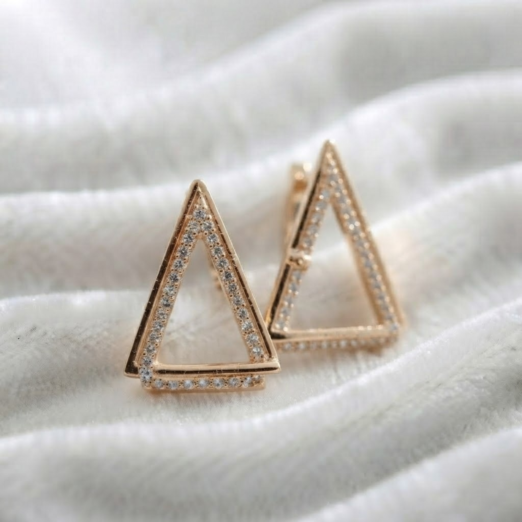 Geometric Diamond Drop Earrings, V-Shaped Pave Earrings in 14K Solid Gold