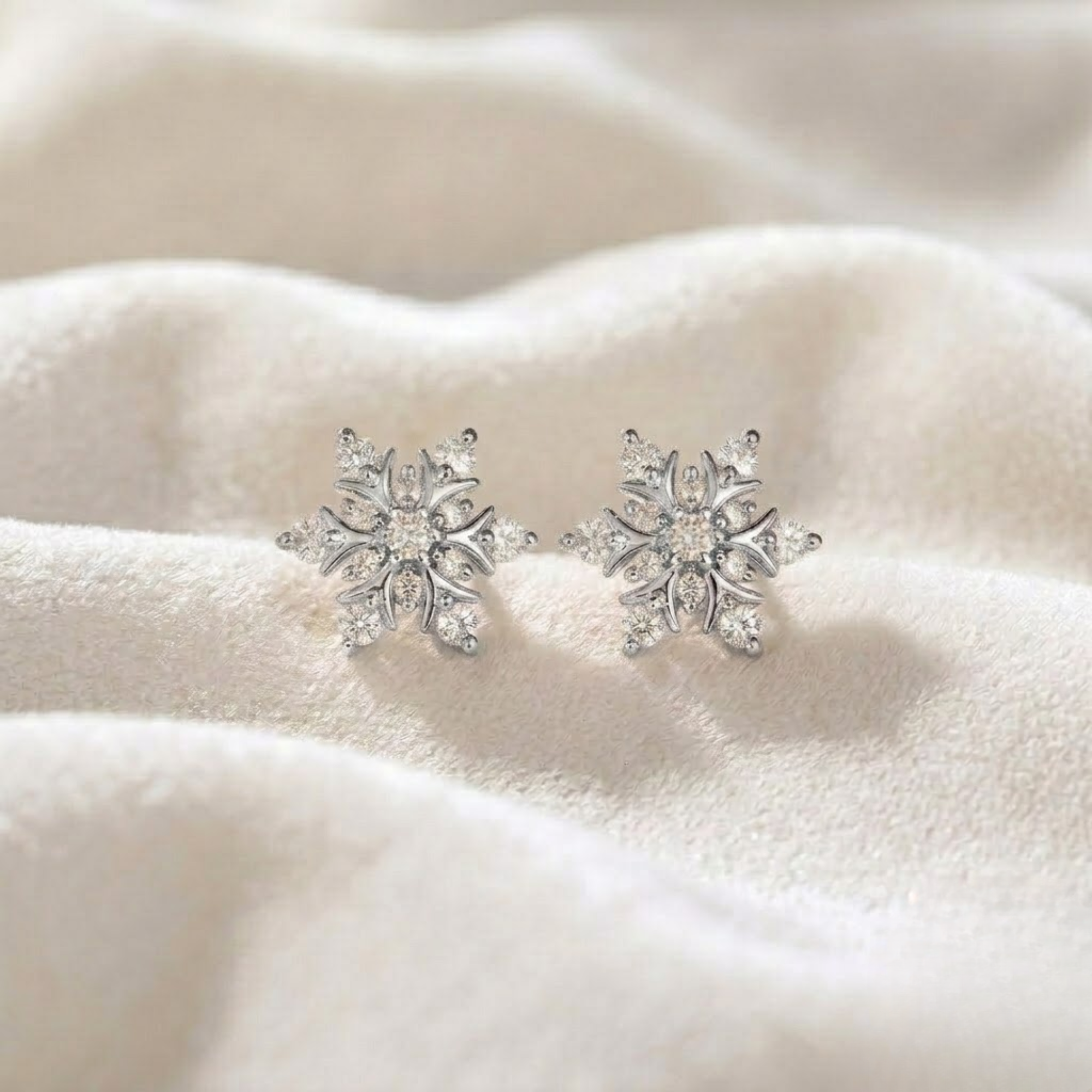 Diamond Flower Stud Earrings, 14K Solid Gold Starburst Earrings