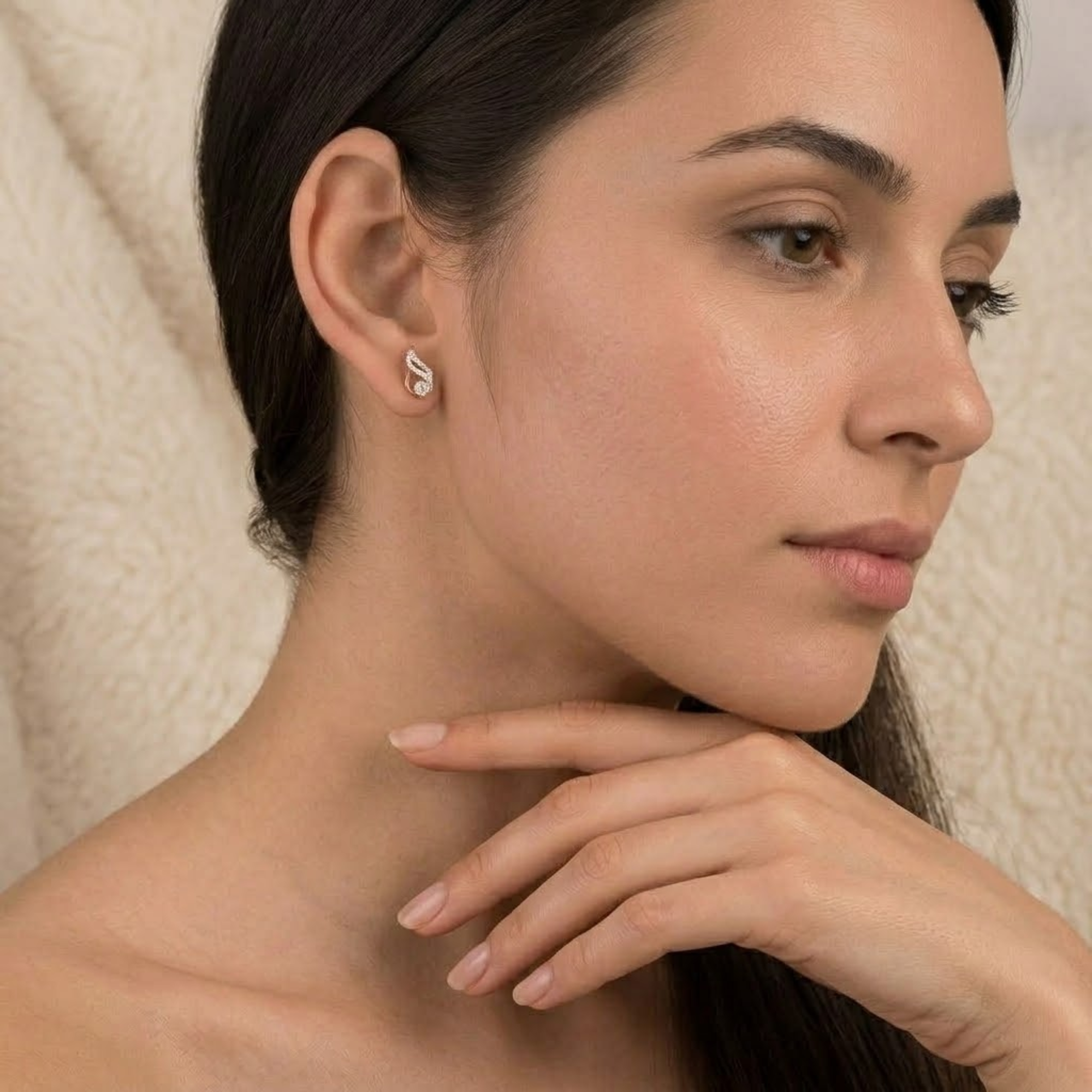 Diamond Leaf Stud Earrings, Swirl Earrings in 14K Solid Gold