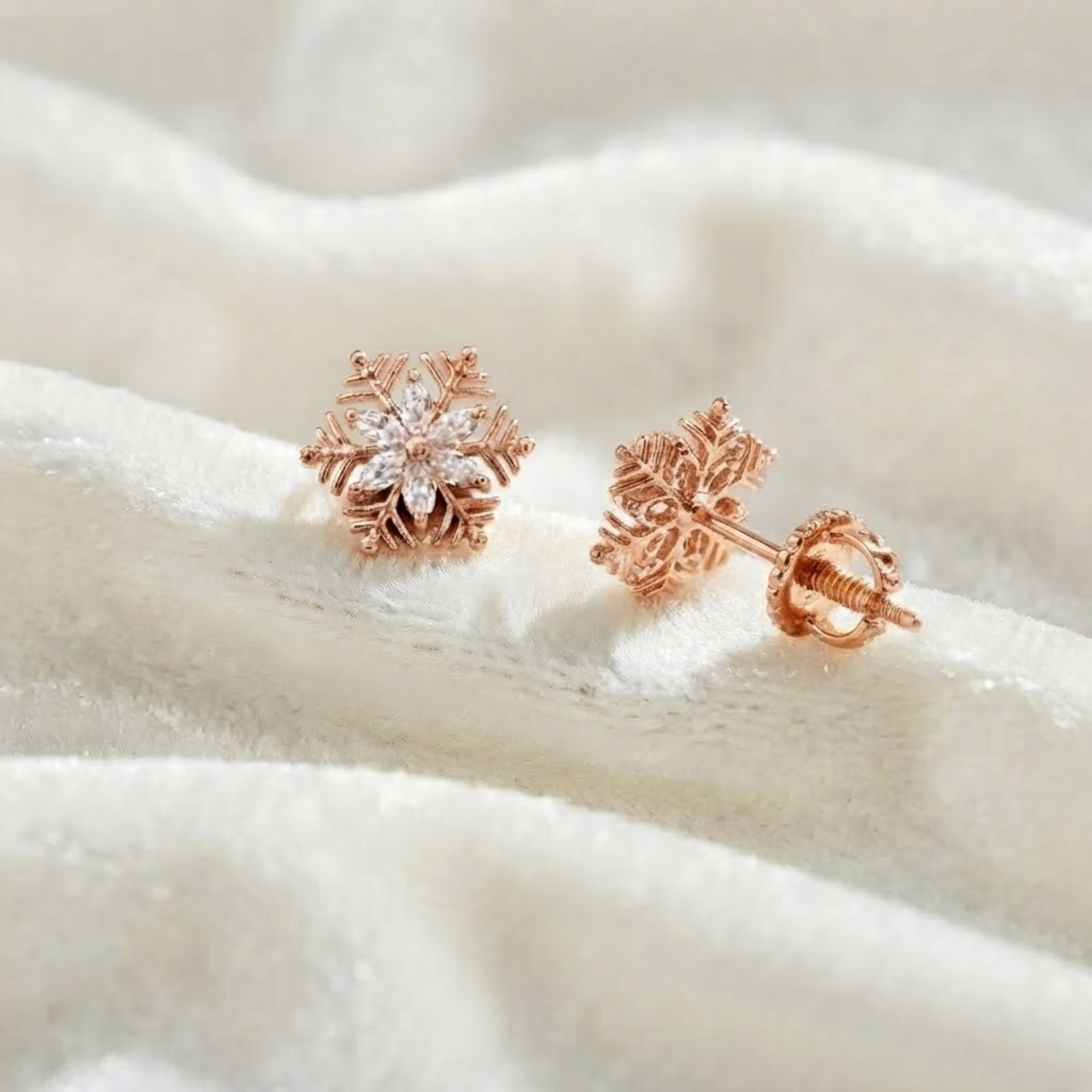 Marquise Diamond Snowflake Stud Earrings in 14K Solid Gold