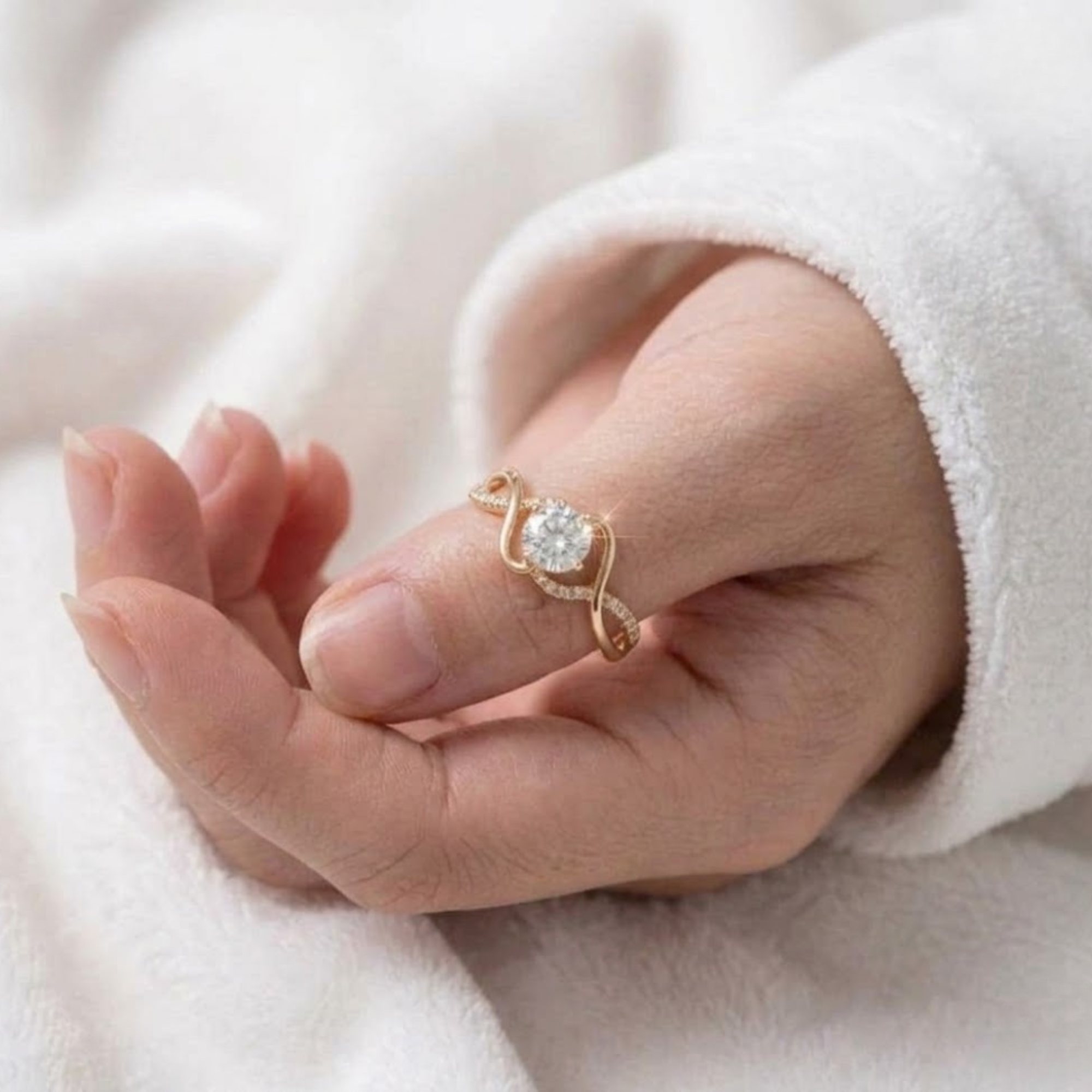 Round Diamond Engagement Ring, Infinity Twist Ring in 14K Solid Gold