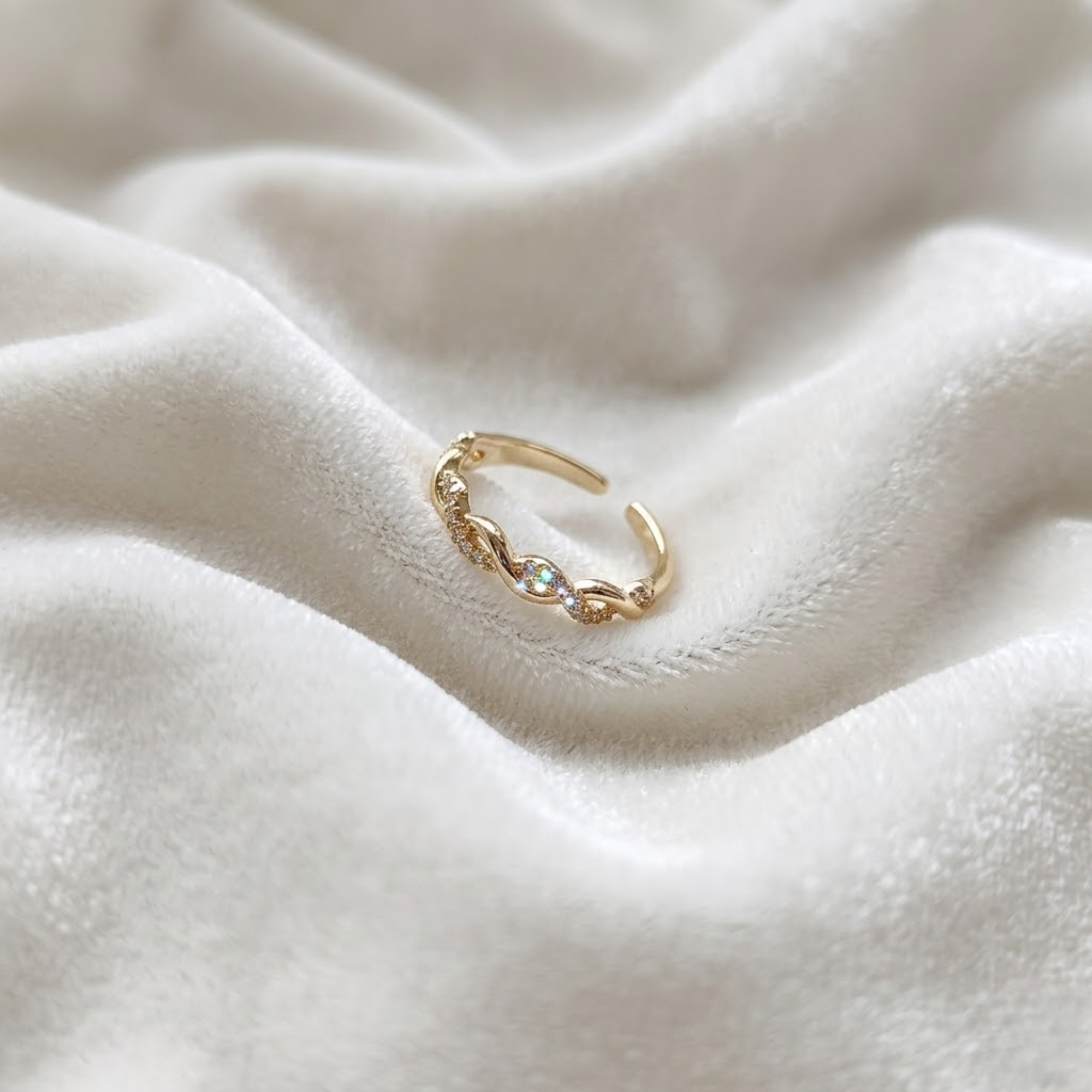 Adjustable Infinity Diamond Ring, Twist Band Ring in 14K Solid Gold