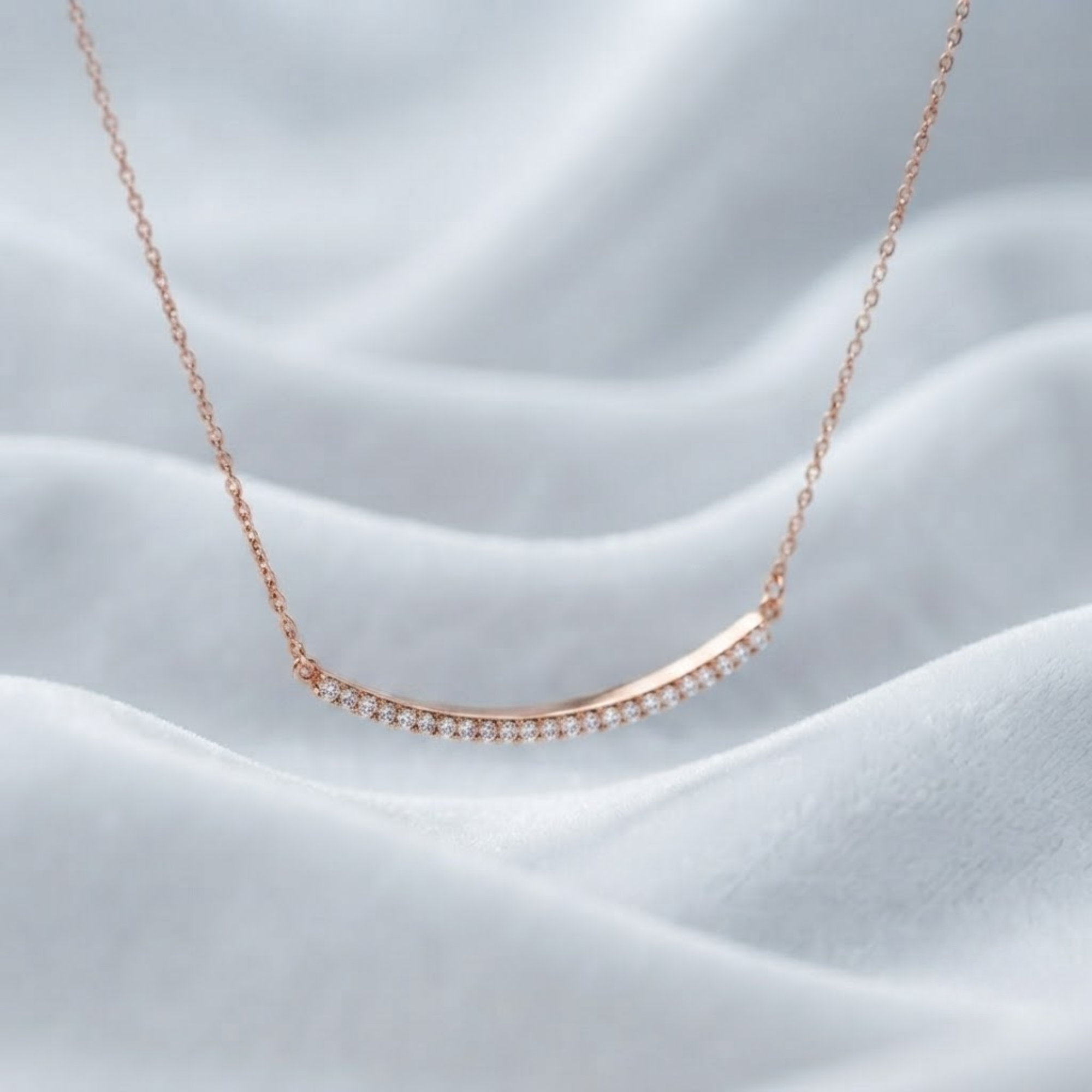 Diamond Curved Bar Necklace, 14K Solid Gold Minimalist Diamond Necklace