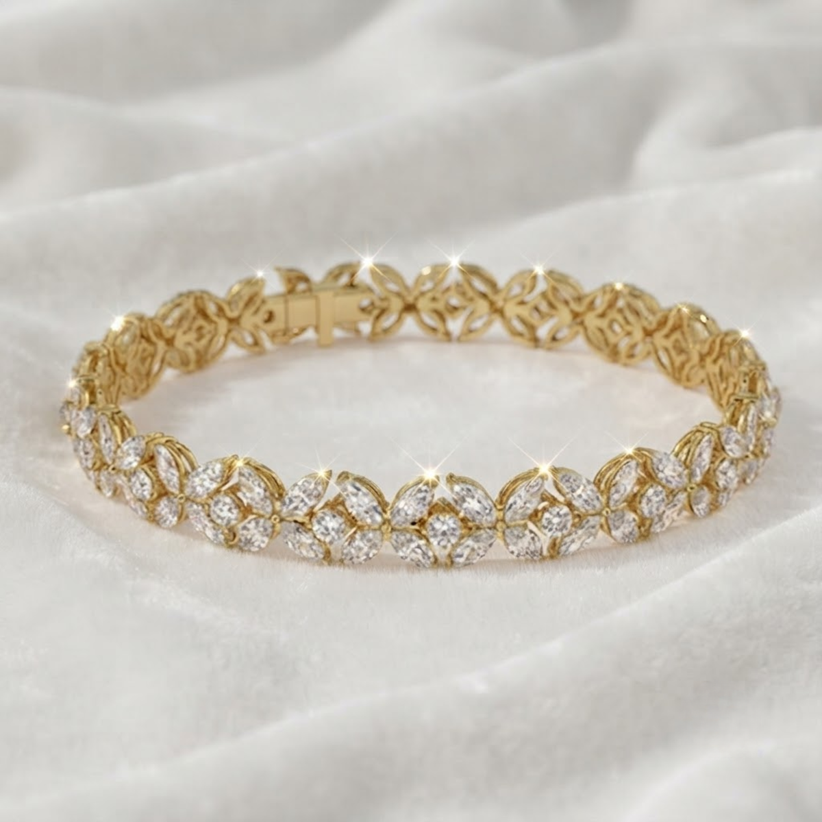 Marquise and Round Cut Floral Lab Grown Diamond Bracelet