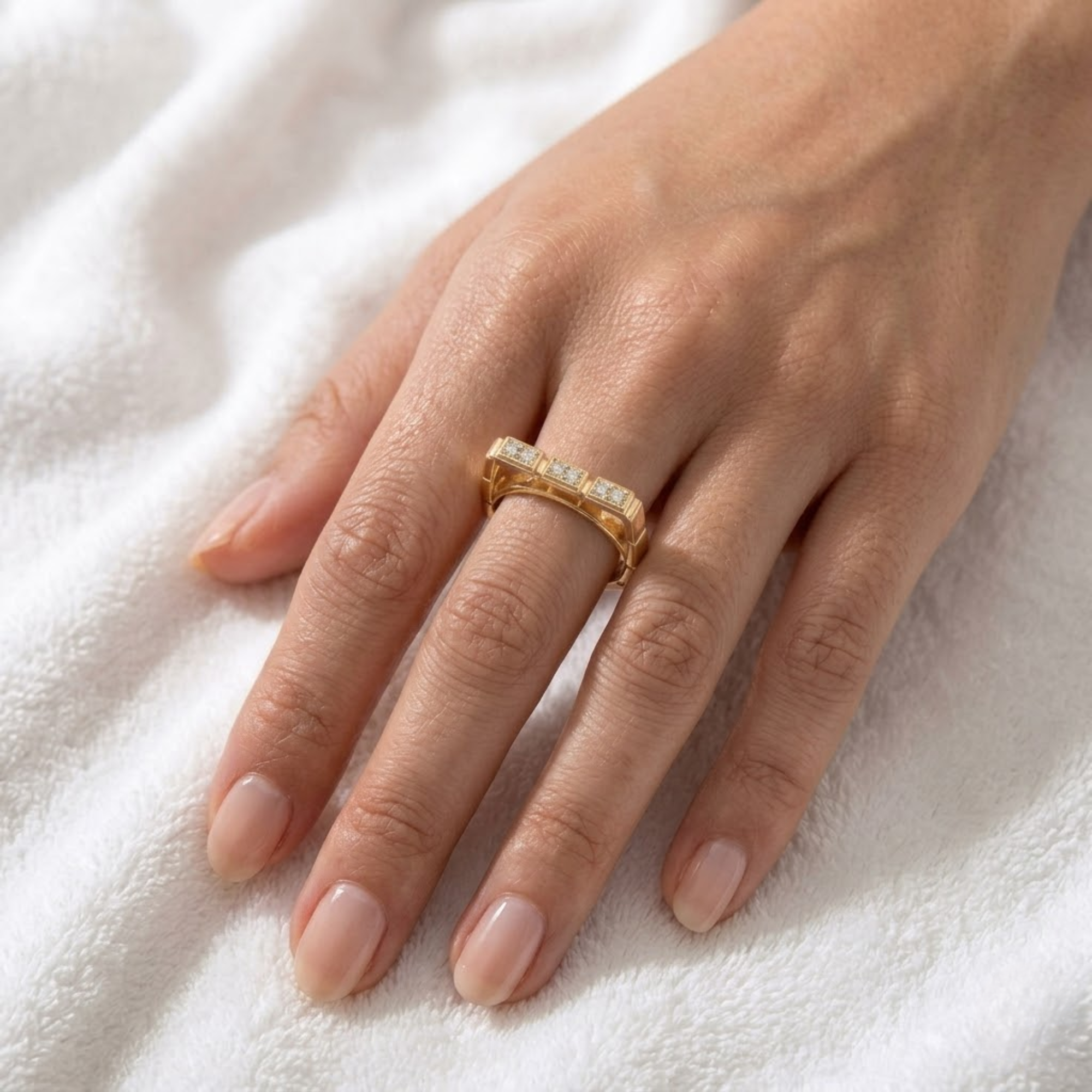 Diamond Band Ring, Geometric Square Link Ring in 14K Solid Gold