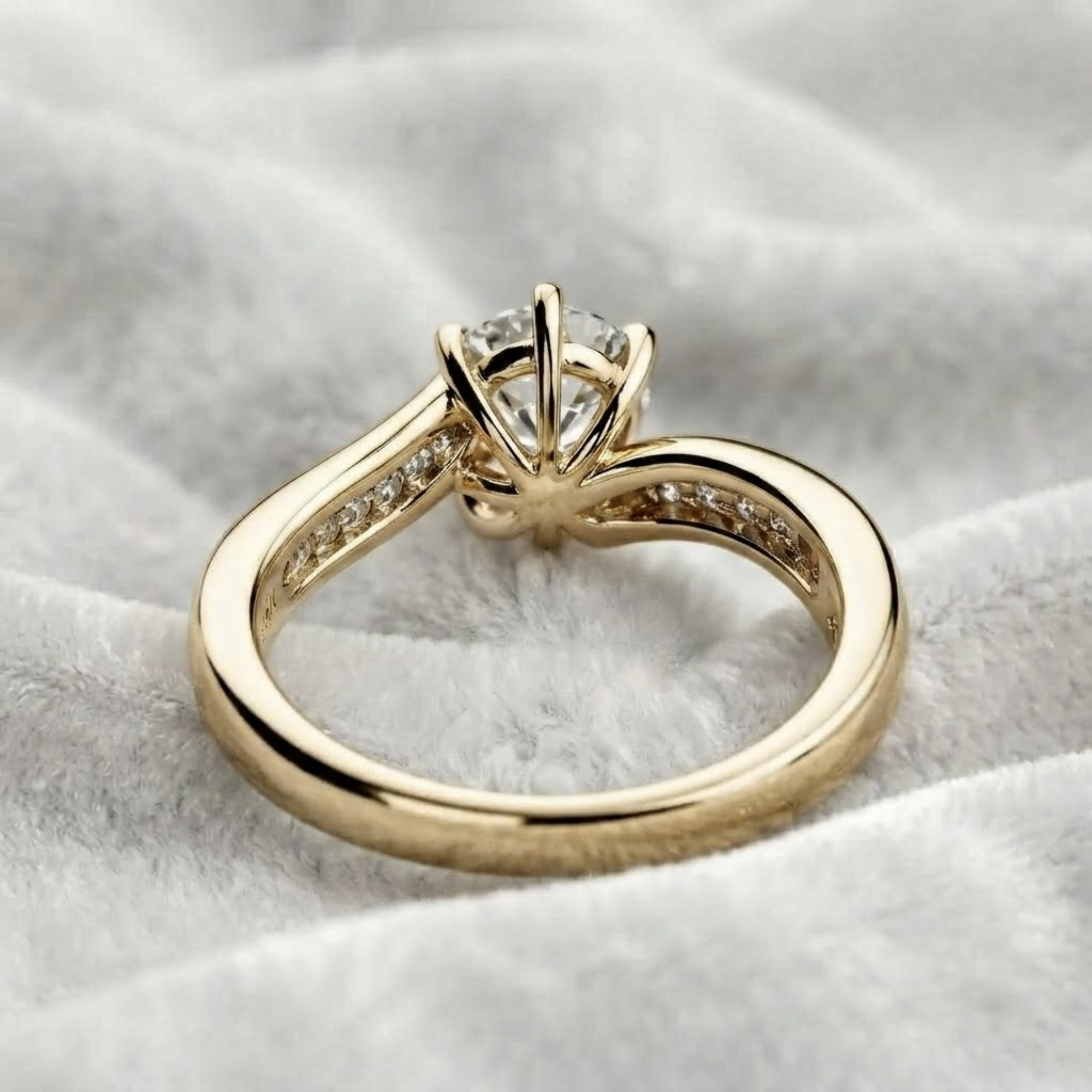 1 CT Round Diamond Engagement Ring, Twist Pave Ring in 14K Solid Gold